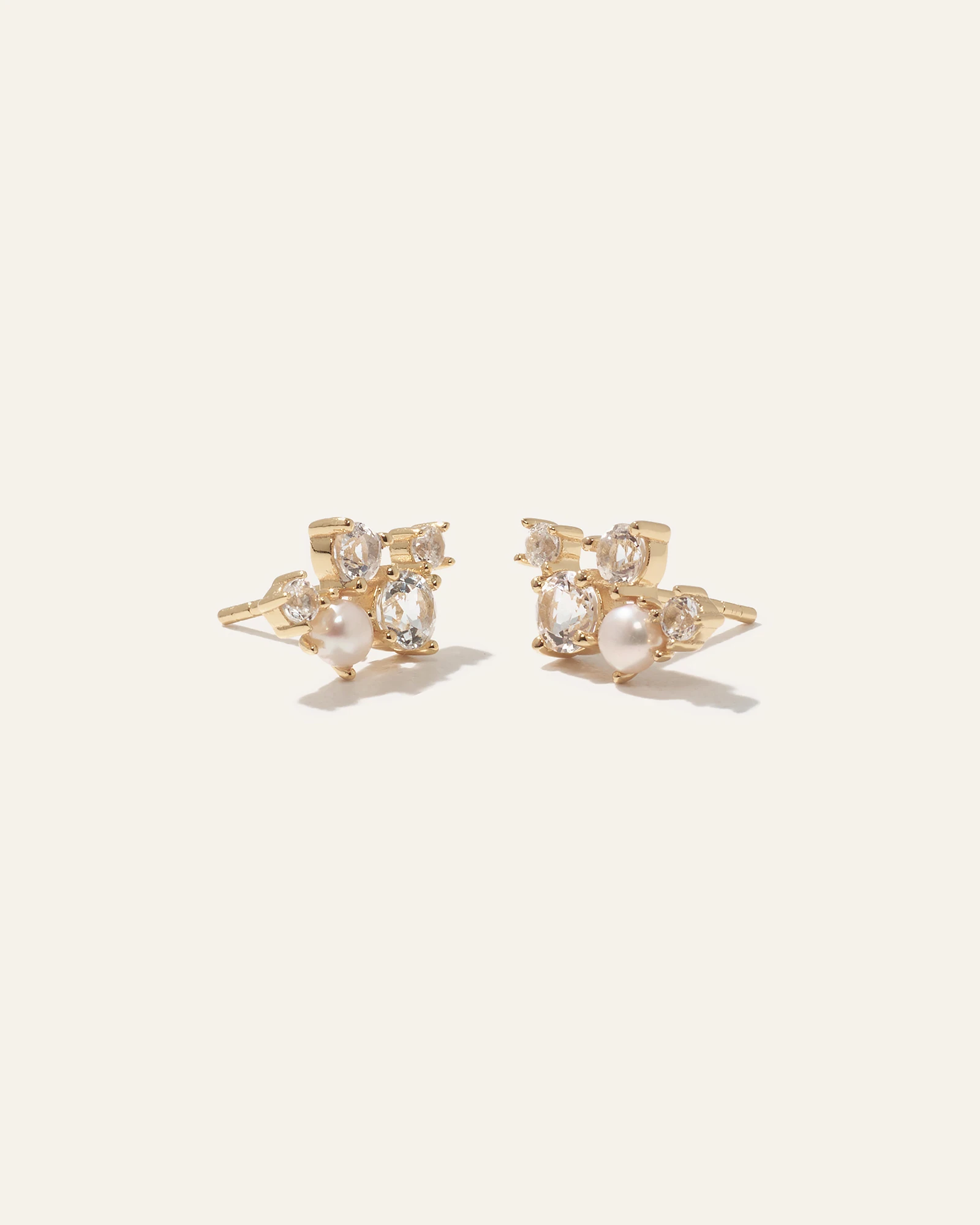 Mini Topaz Pearl Sparkle Climber Earrings in Gold Vermeil
