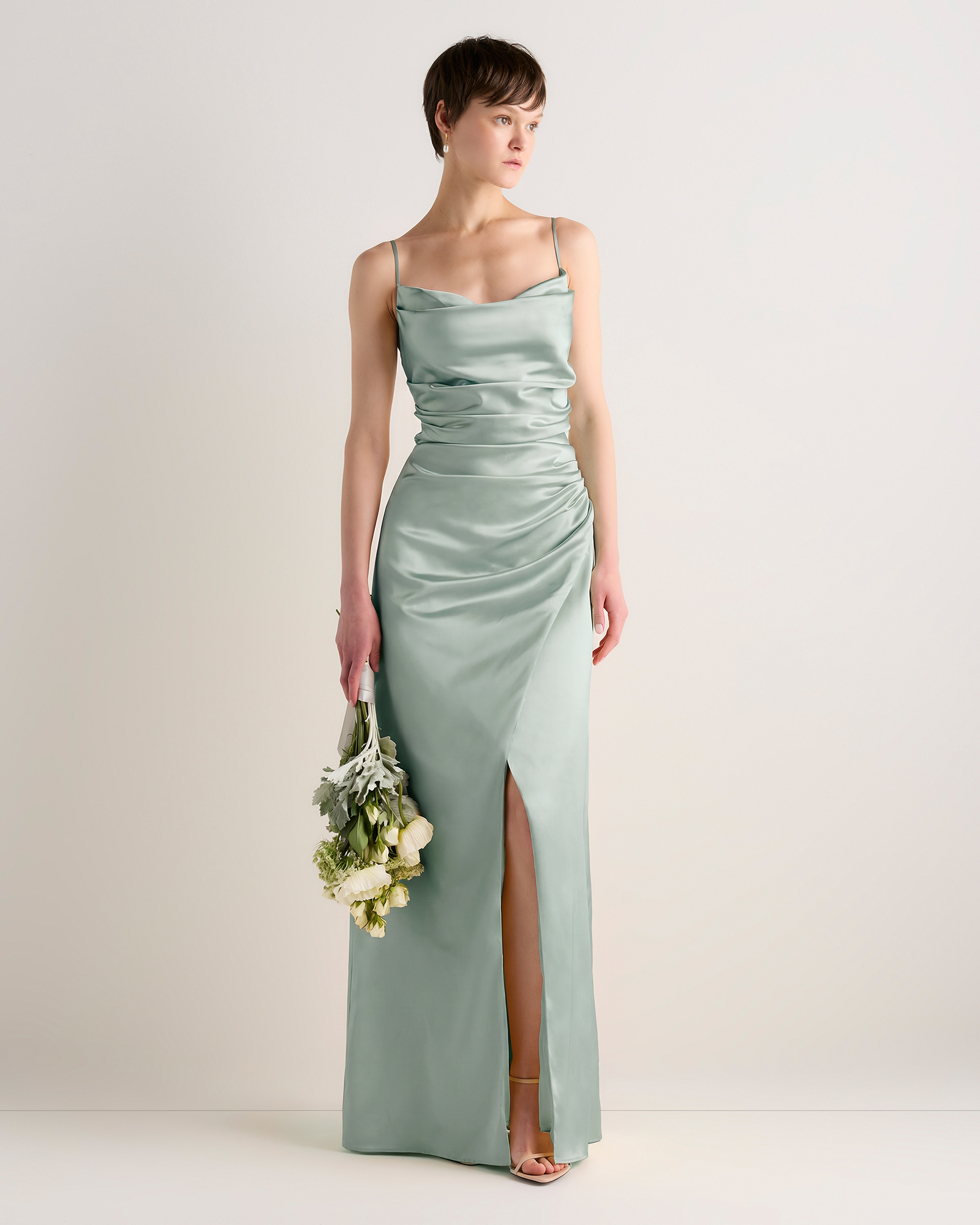 Garden Sage Green Juliette Stretch Satin Dress