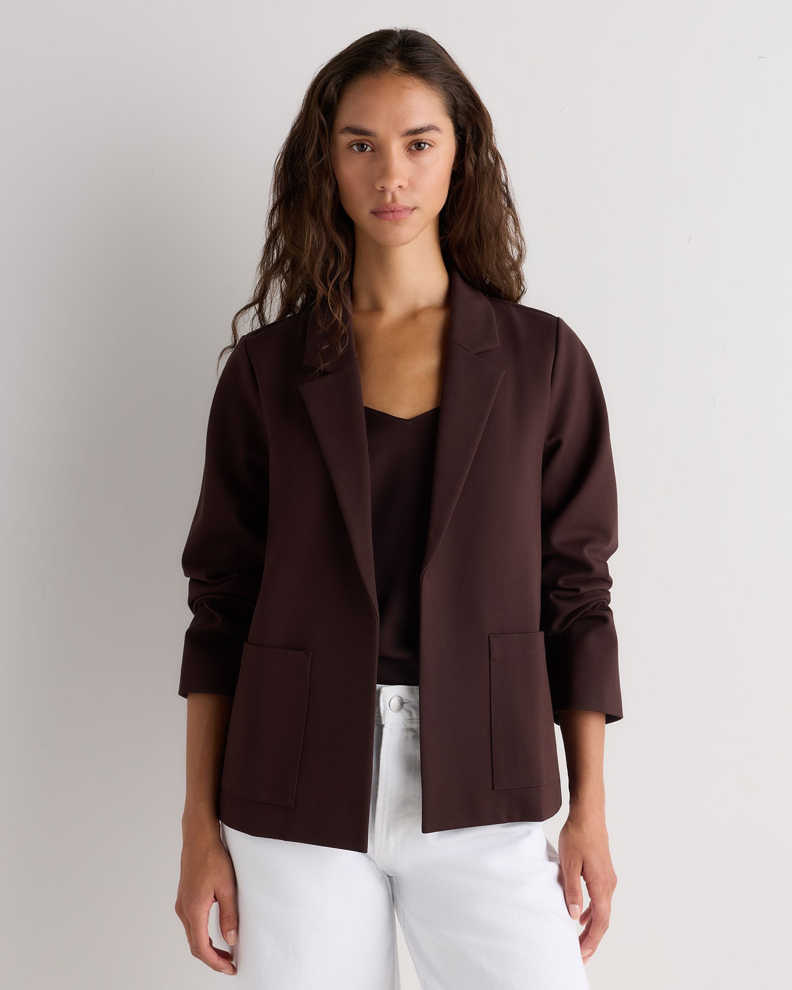 Espresso Ultra-Stretch Ponte Open Blazer