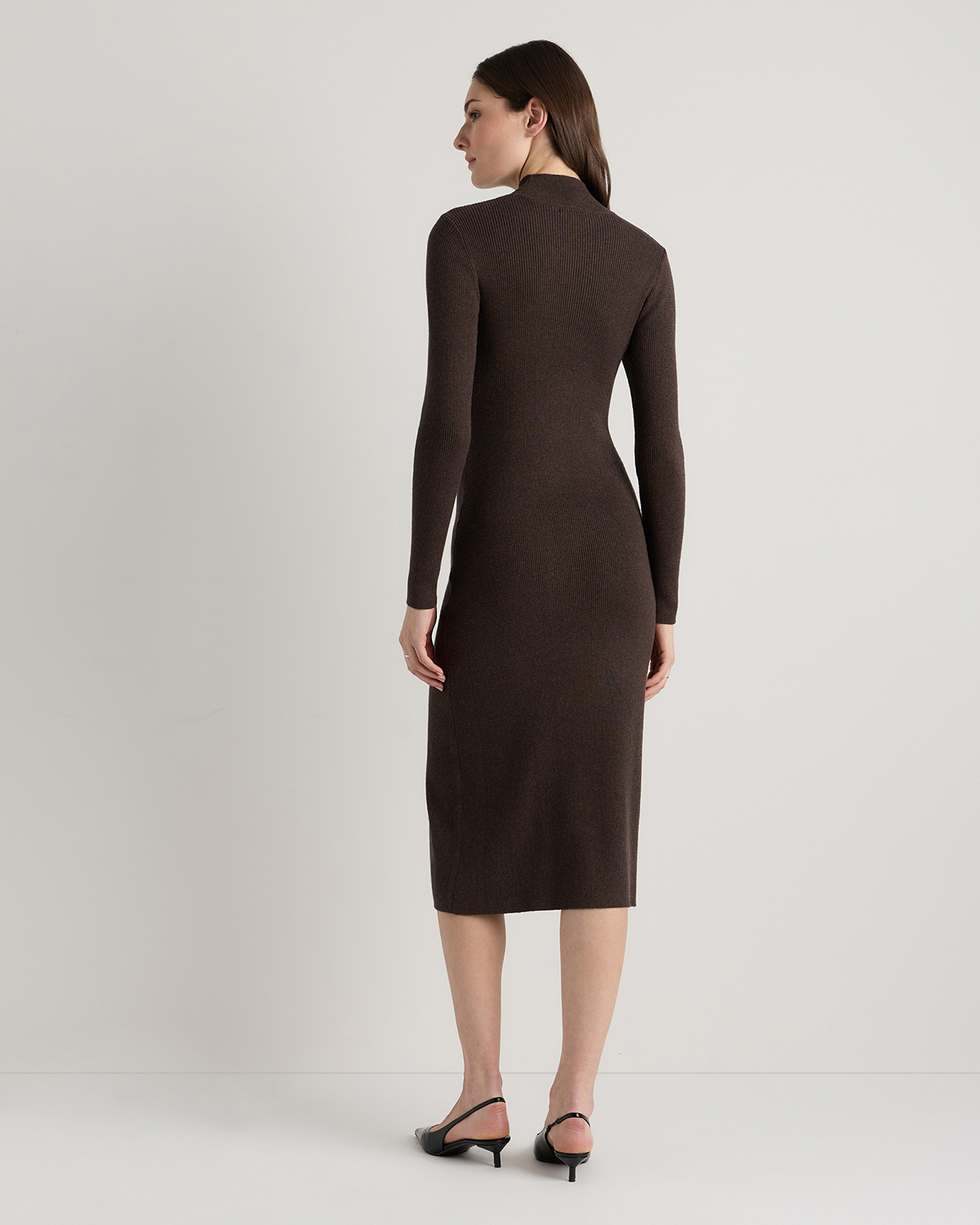 cashmere bodycon dress Women's Cotton Cashmere Side Slit Midi Dress in Mocha Heather, Size Small by Quince