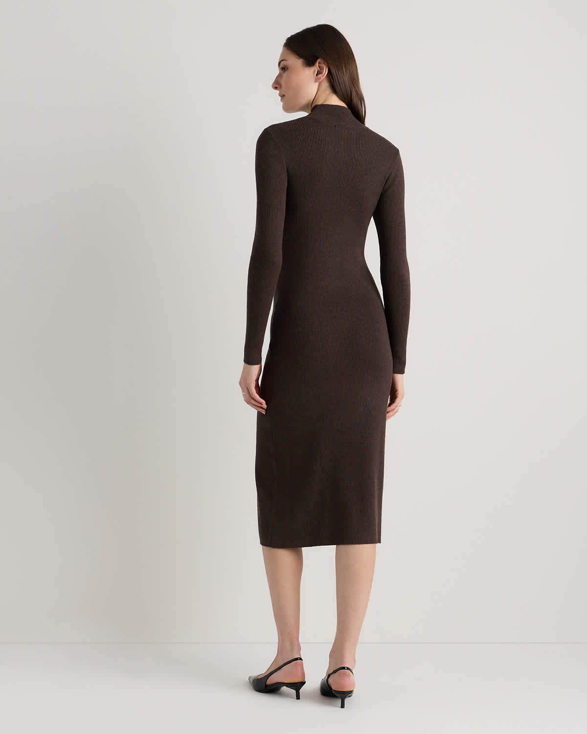 cashmere bodycon dress Women's Cotton Cashmere Side Slit Midi Dress in Mocha Heather, Size Small by Quince