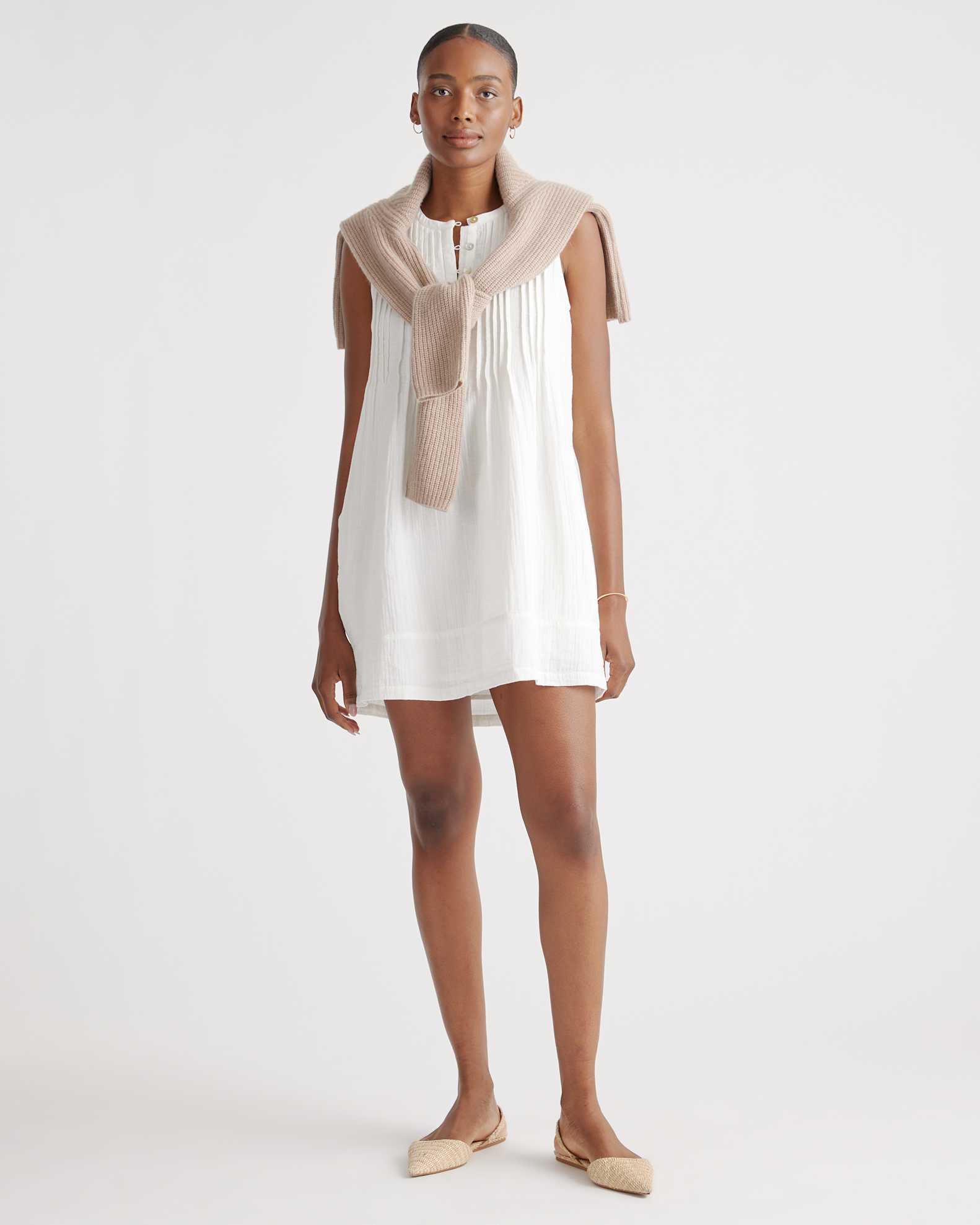 Quince Women's Organic Cotton Gauze Sleeveless Swing Dress, Large Size, White - Breathable, Relaxed Fit with Pockets Quince Women's Organic Cotton Gauze Sleeveless Swing Dress, Large Size, White - Breathable, Relaxed Fit with Pockets