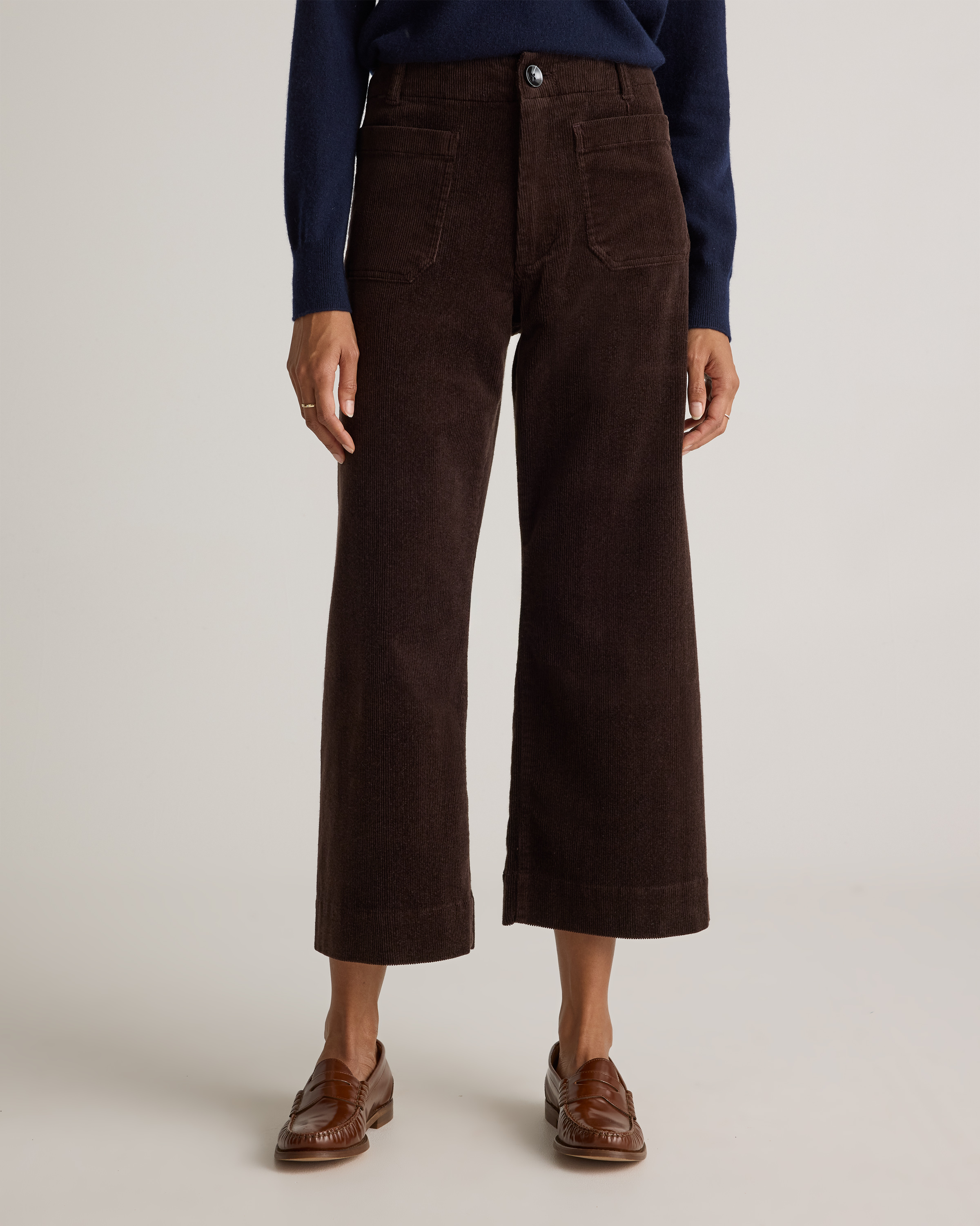 Organic Stretch Corduroy Cropped Wide Leg Pants in Espresso