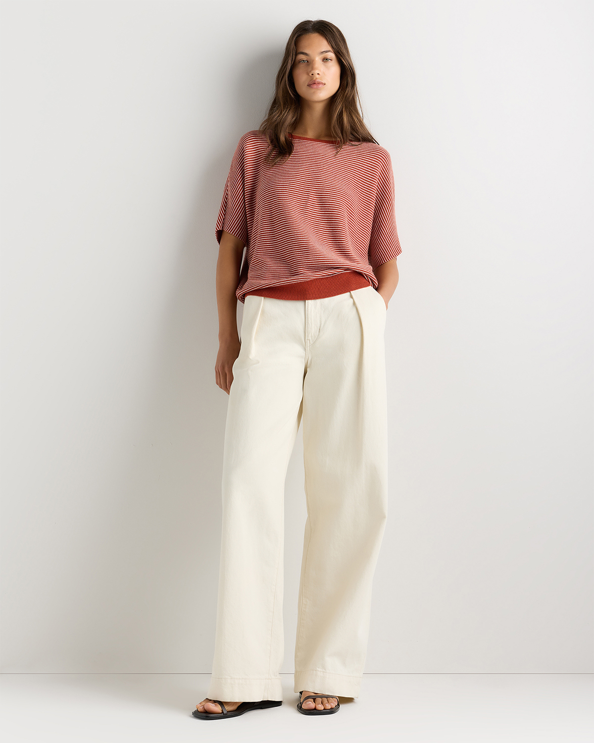 Lightweight Cotton Cashmere Link-Stitch Dolman Sweater in Spiced