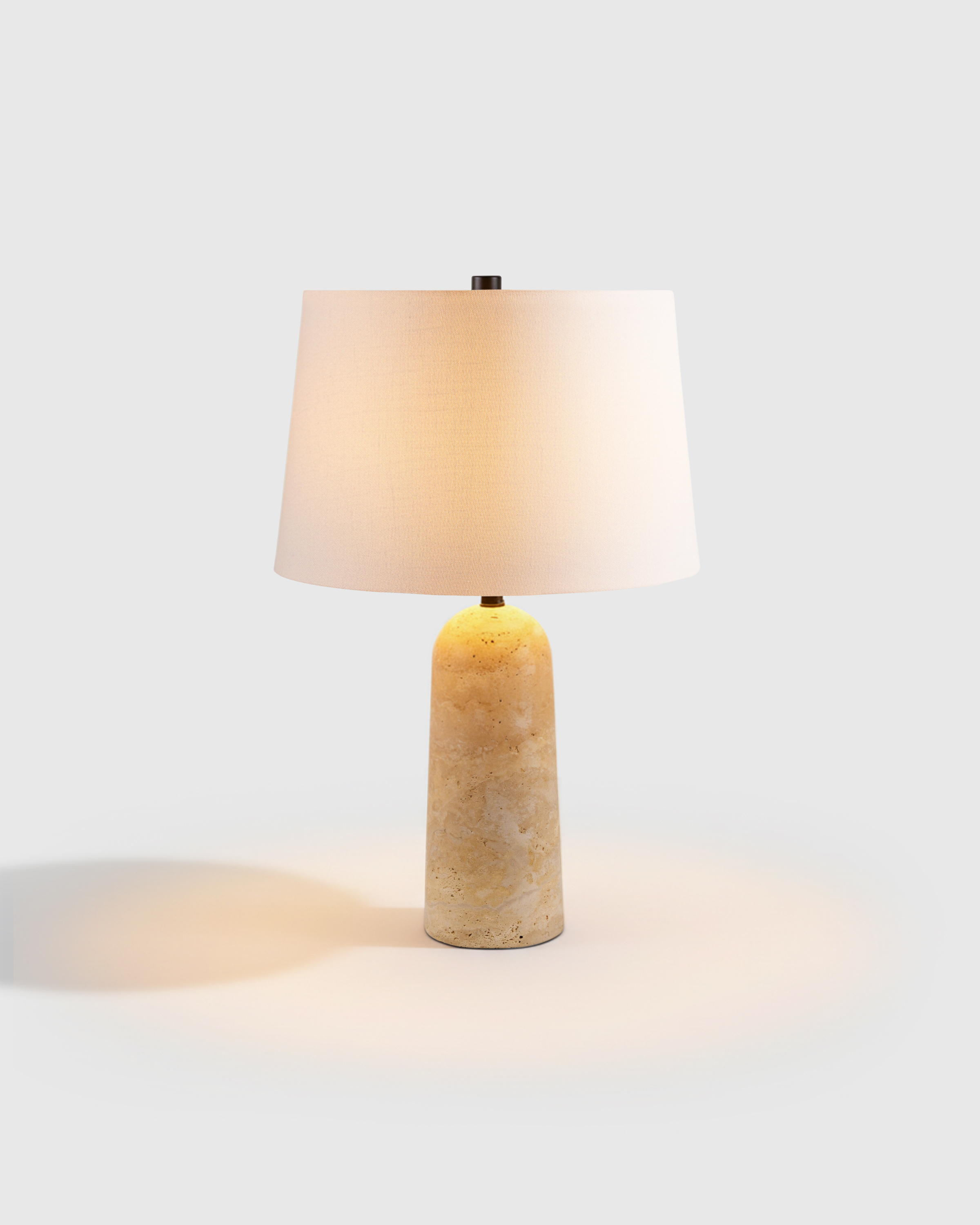 Travertine Table Lamp with Drum Shade - Beige, Dome