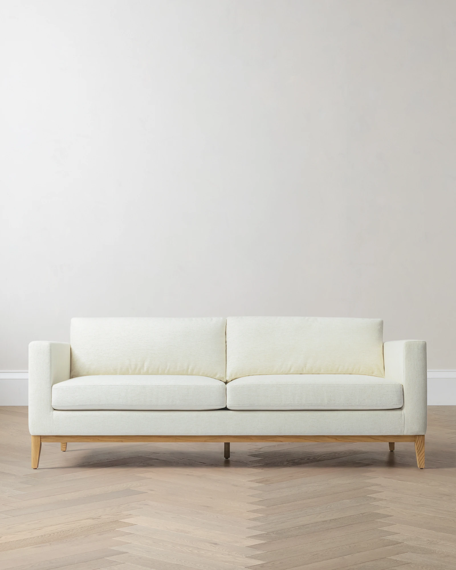 Performance Chenille Linen Blend Sofa with Solid Oak Base in Snow