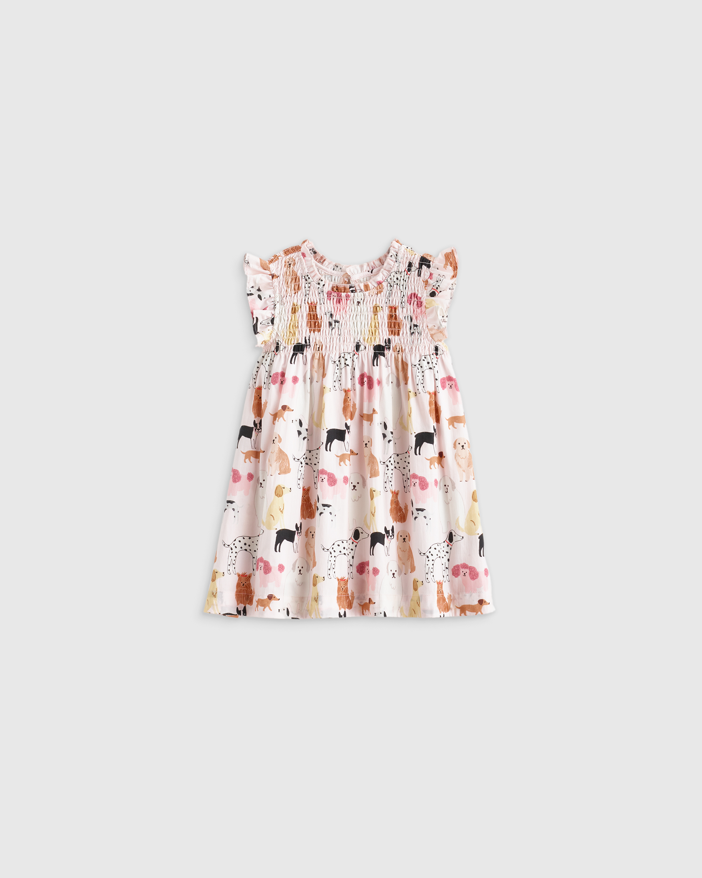 Quince Poplin Smocked Flutter Sleeve Dress In Pink Puppy Pals