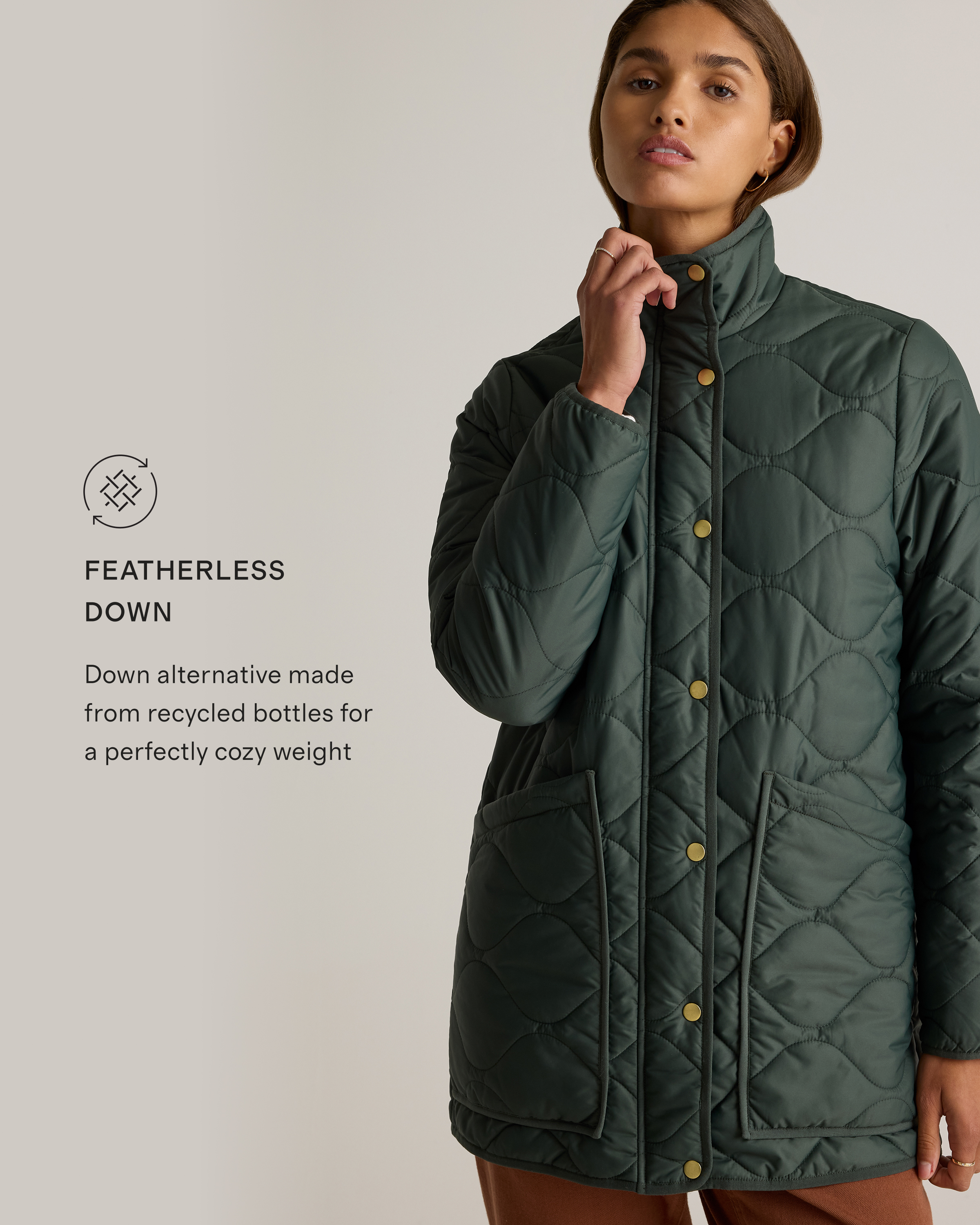 Featherless Quilted Long Puffer Jacket in Verdant Pine