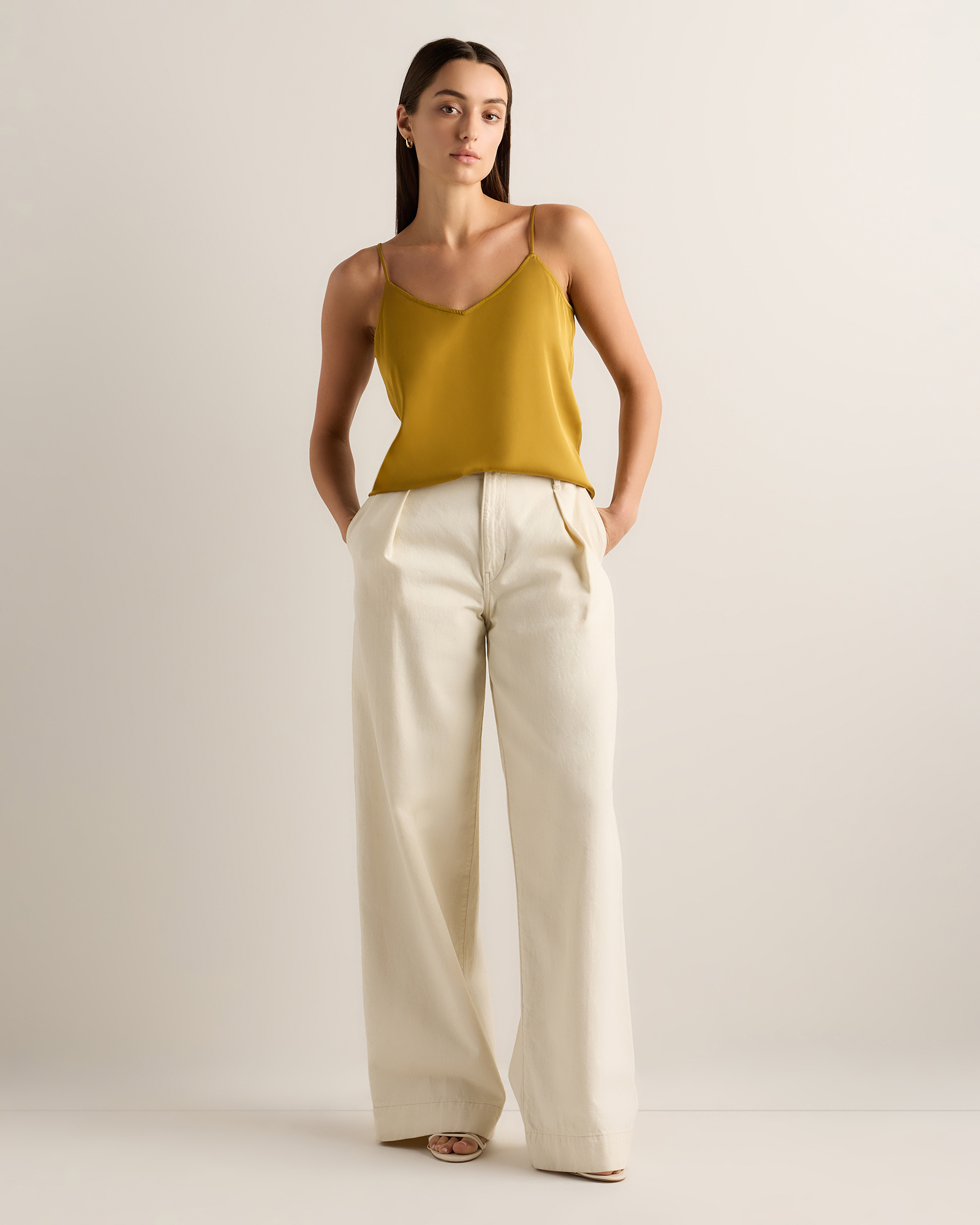 Washable Stretch Silk V-Neck Cami in Mineral Yellow