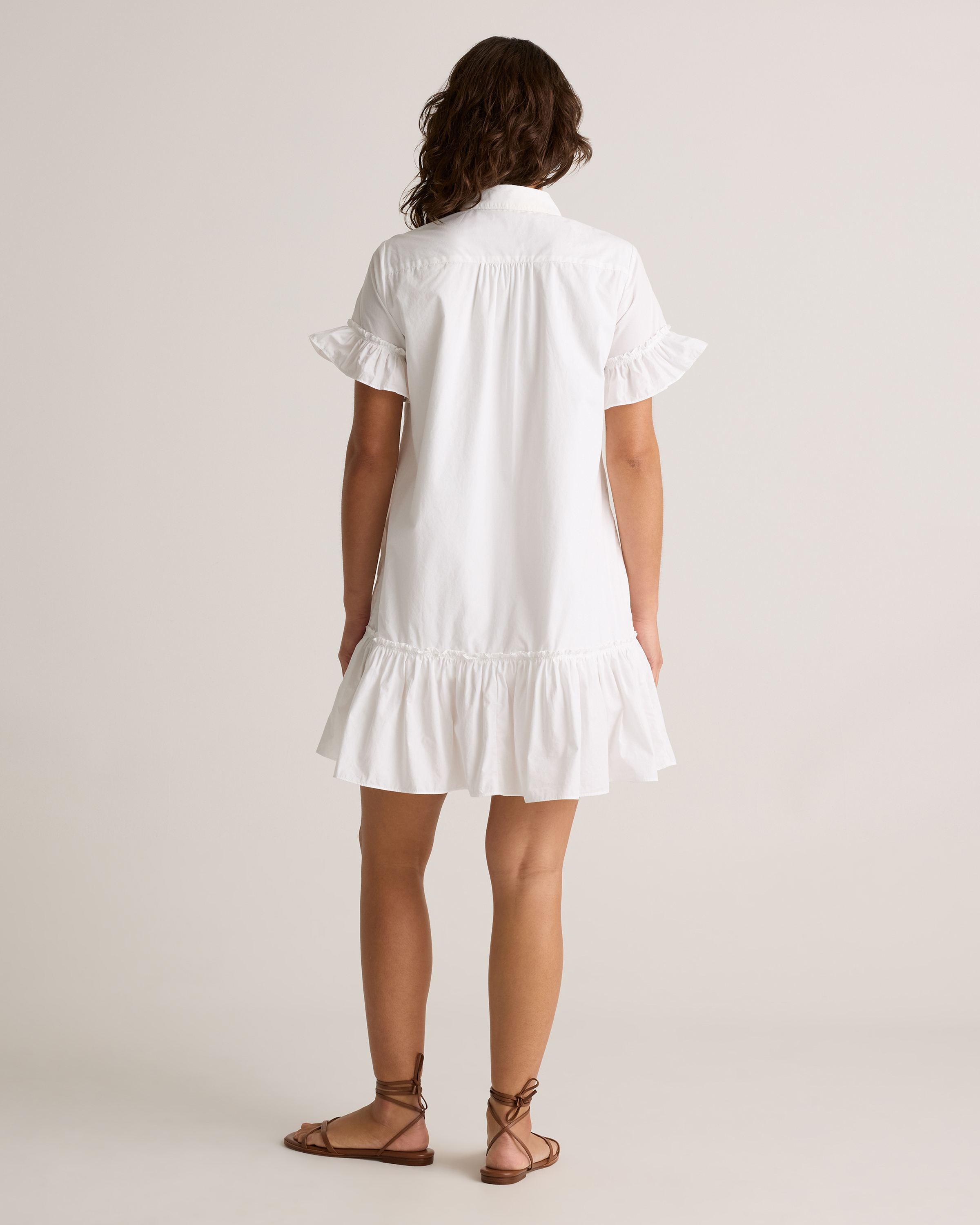Women's Poplin Short Sleeve Ruffle Shirt Dress in Classic White, Size Medium, Organic Cotton by Quince