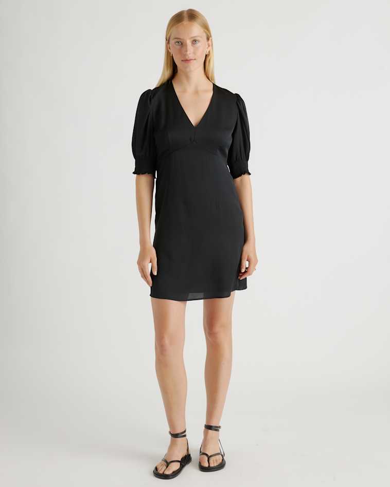 quince silk shirt dress Quince Women's Washable Stretch Silk Maxi Shirt Dress, Black, Size XL
