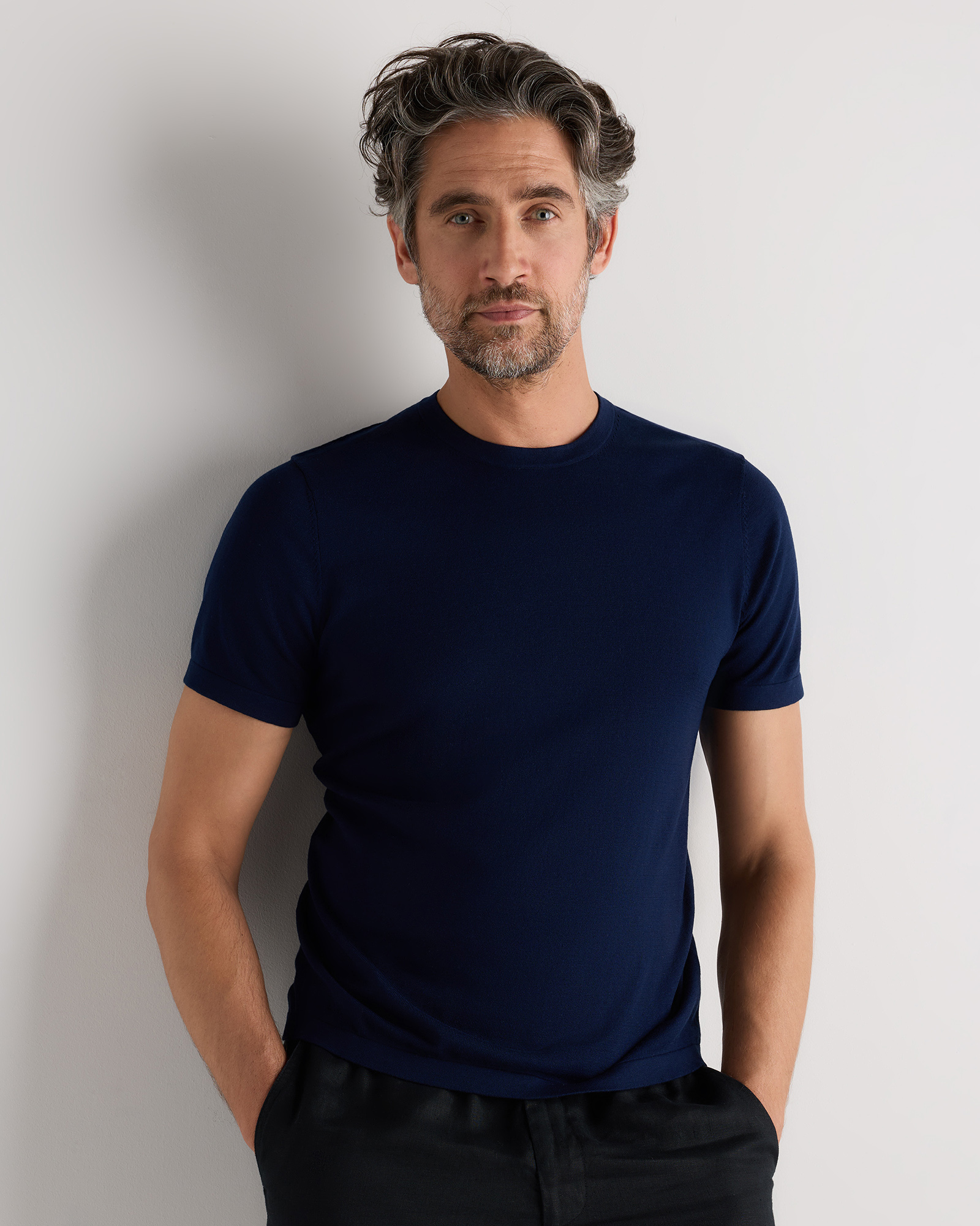 Men's Organic Cotton-Silk Short Sleeve Crewneck in Navy | Quince