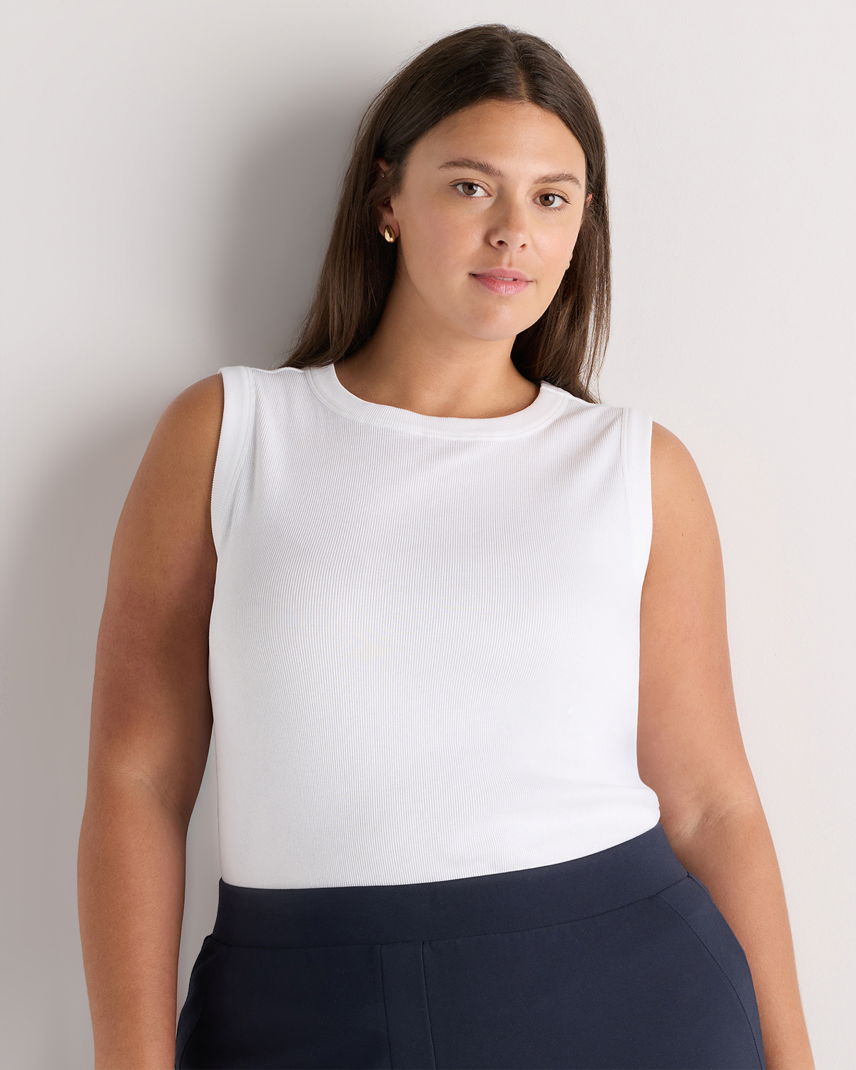 Soft White Organic Cotton Micro-Rib Cutaway Tank