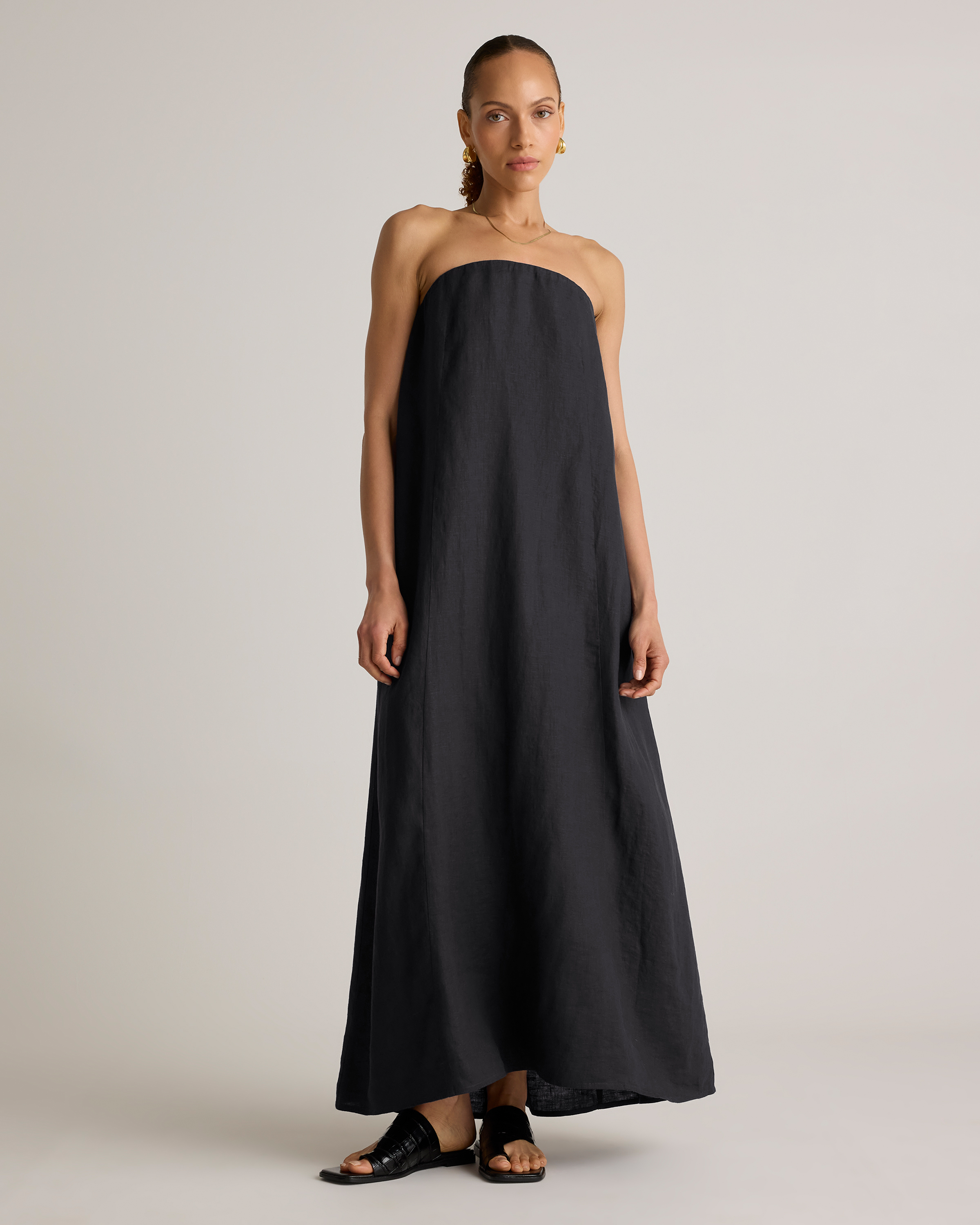 Quince Women's 100% European Linen Strapless Maxi Dress In Black