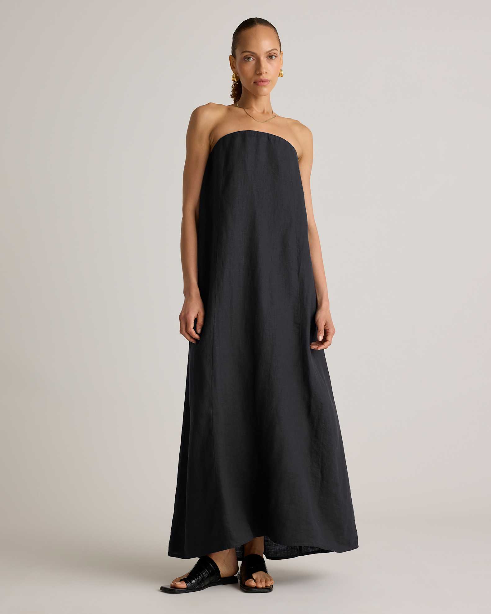 100% European Linen Strapless Maxi Dress in Black 100% European Linen Strapless Maxi Dress in Black