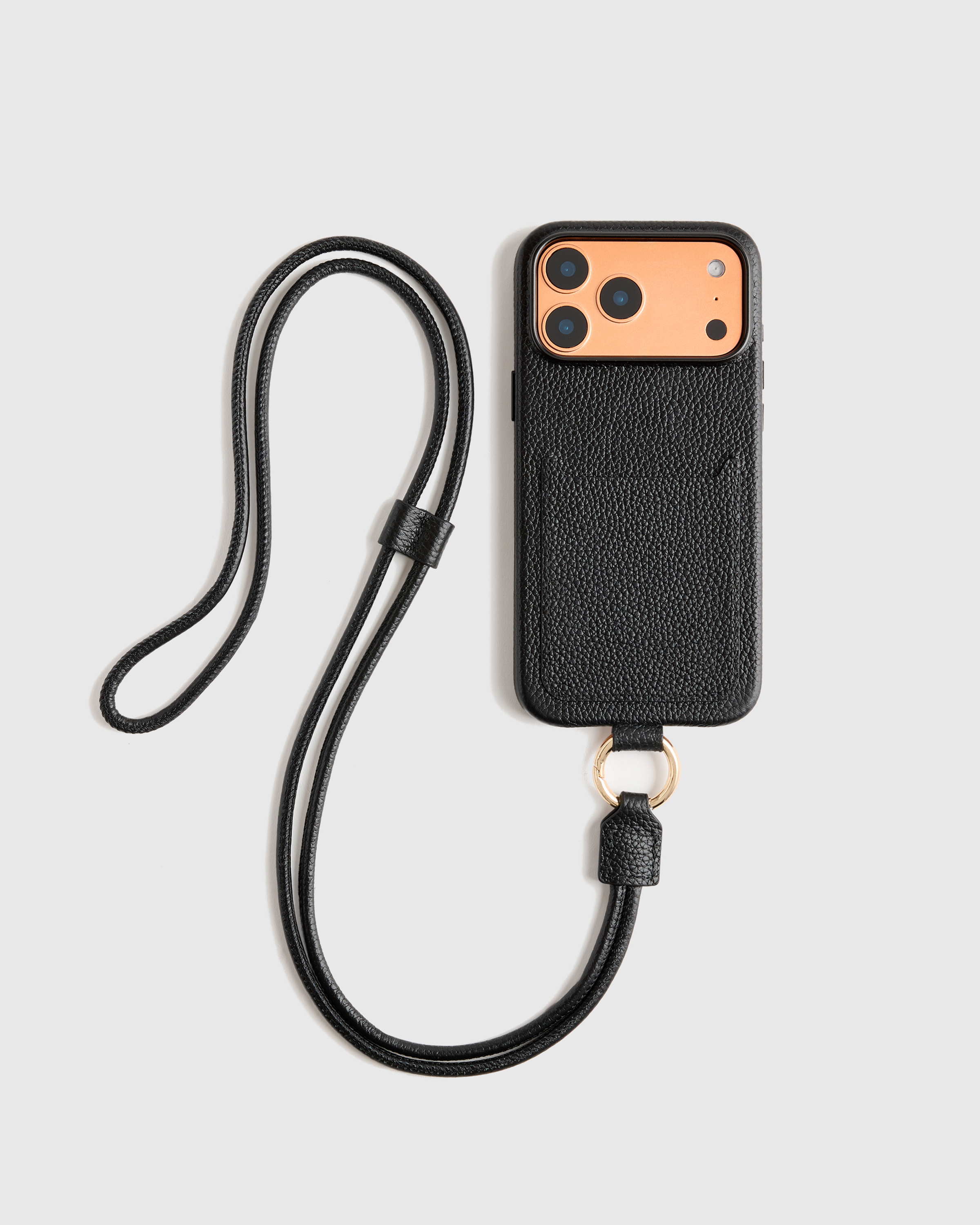 スマホアクセサリー CALEE LEATHER SMART PHONE CASE Italian Leather Phone Crossbody Case in Black