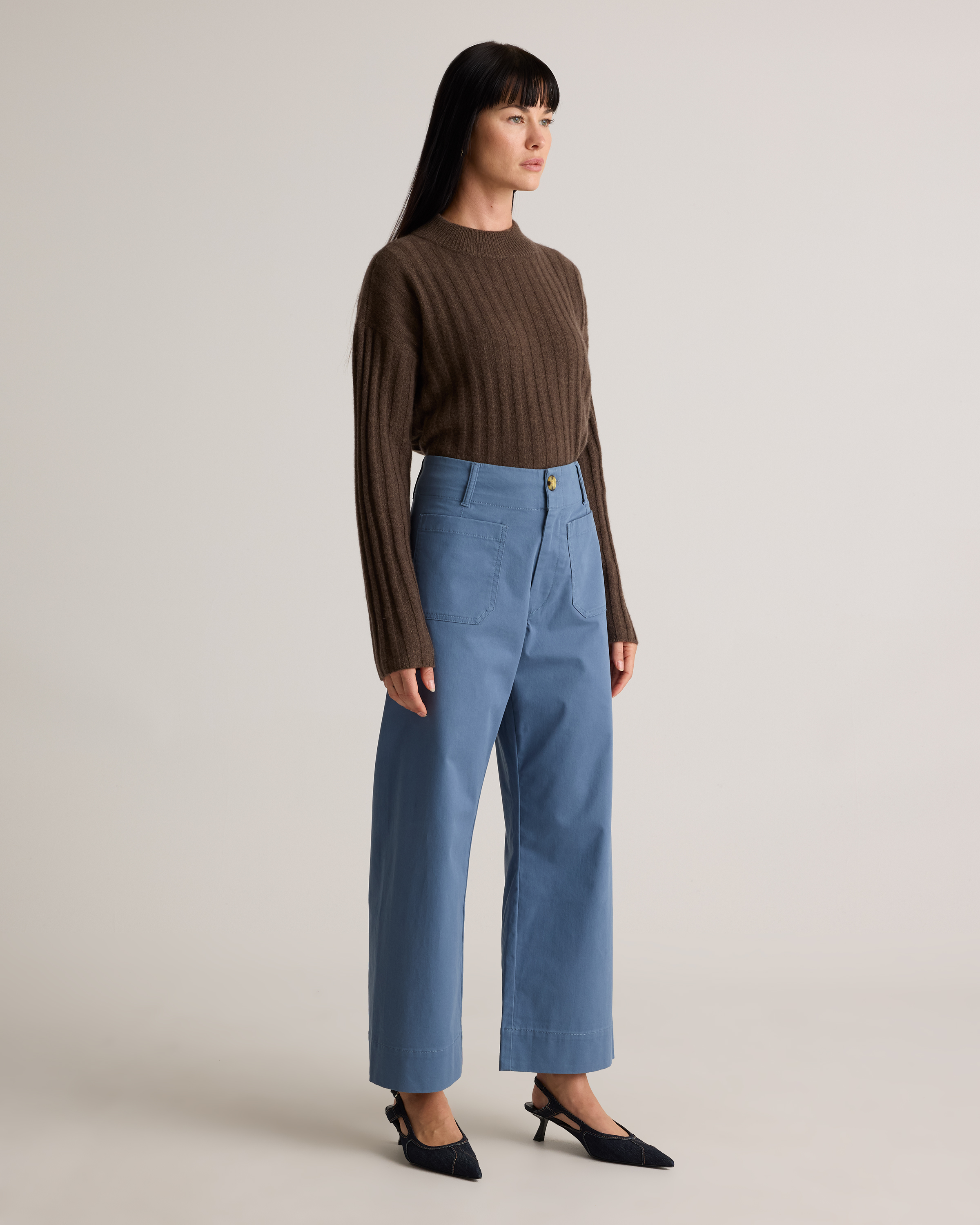 Organic Stretch Cotton Chino Cropped Wide Leg Pants in
