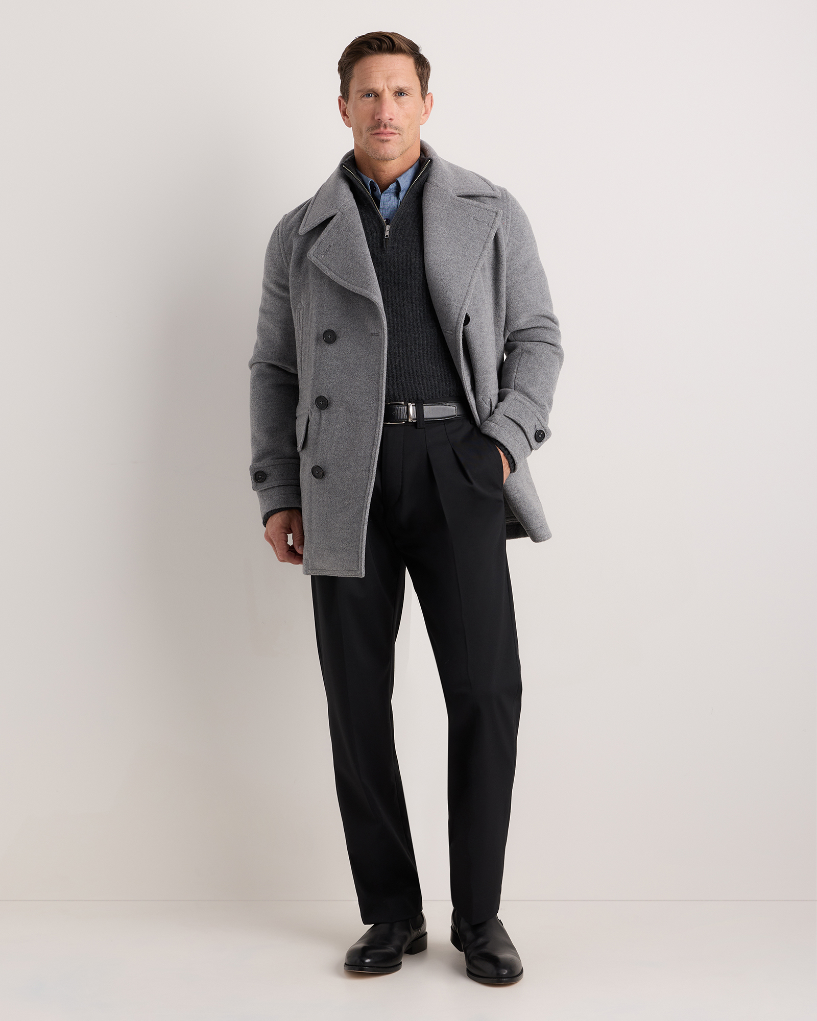 peacoat with dress shirt Bond Peacoat - Made in Italy Melton Wool