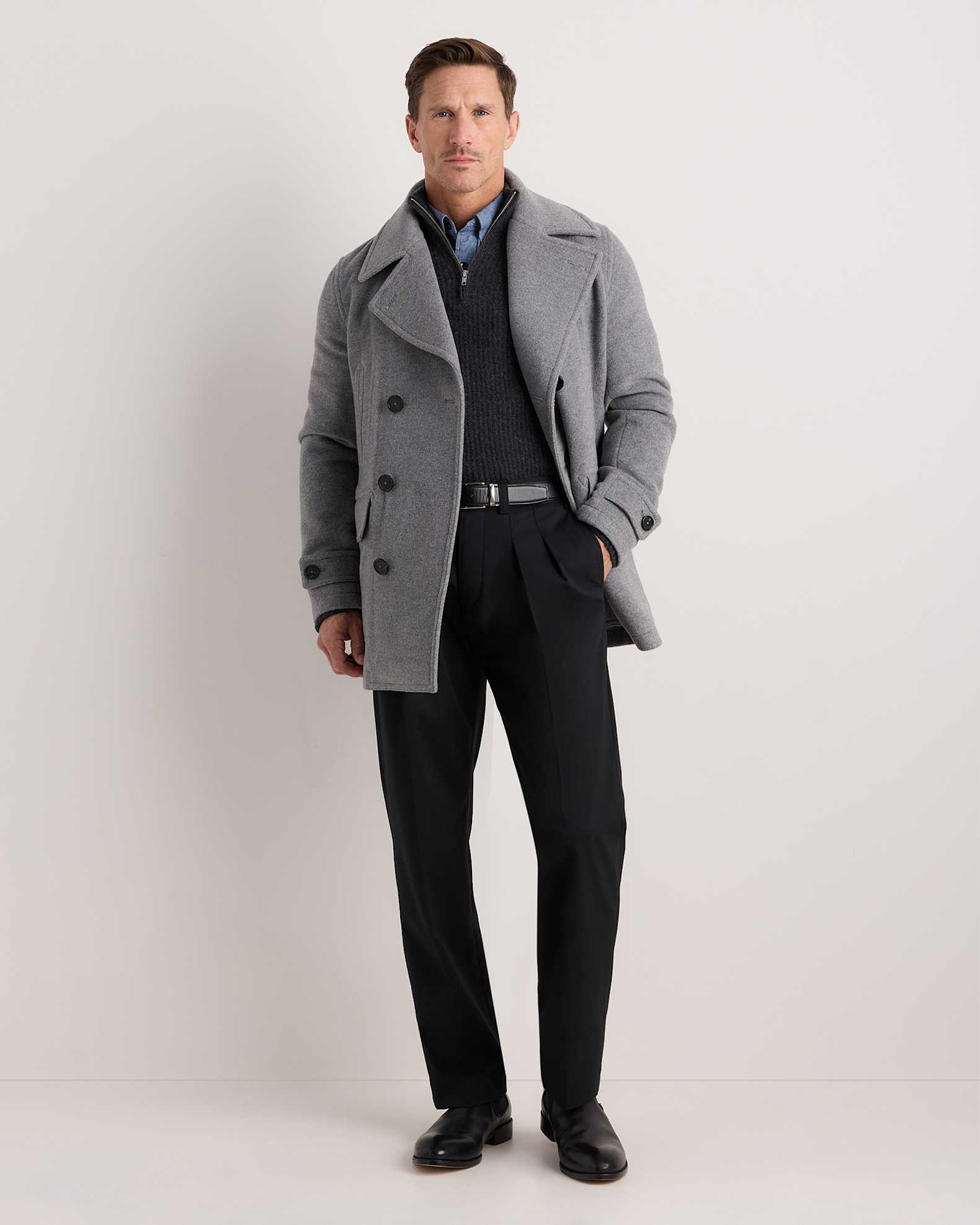 peacoat with dress shirt Bond Peacoat - Made in Italy Melton Wool