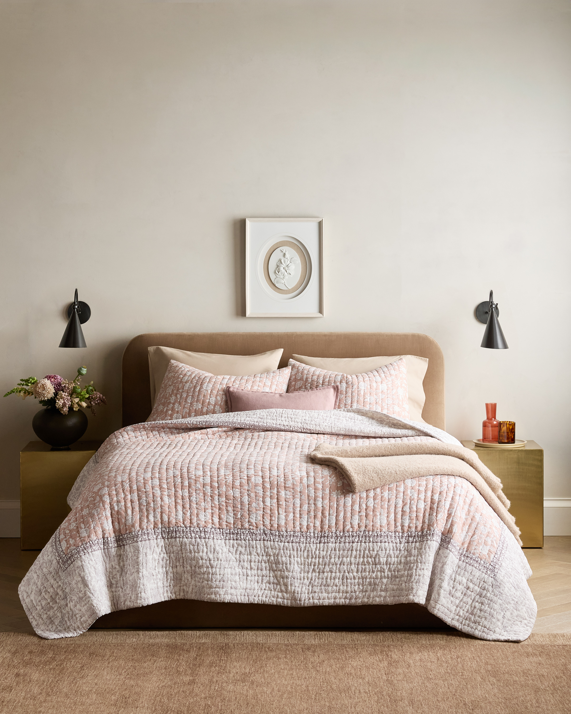 Rose Organic Cotton Block Print Quilt Set