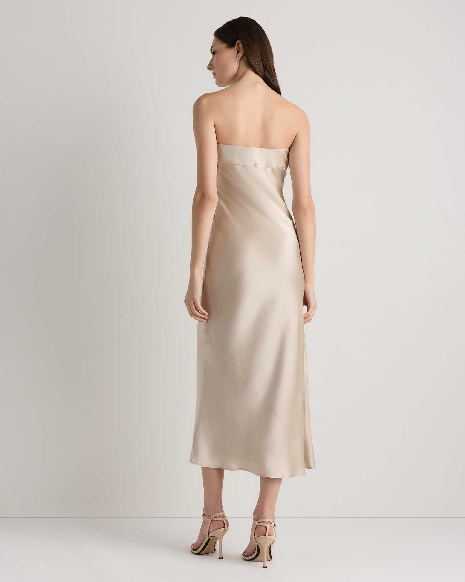 Women's Strapless Midi Dress in Champagne, Size Large, Mulberry Silk by Quince Women's Strapless Midi Dress in Champagne, Size Large, Mulberry Silk by Quince