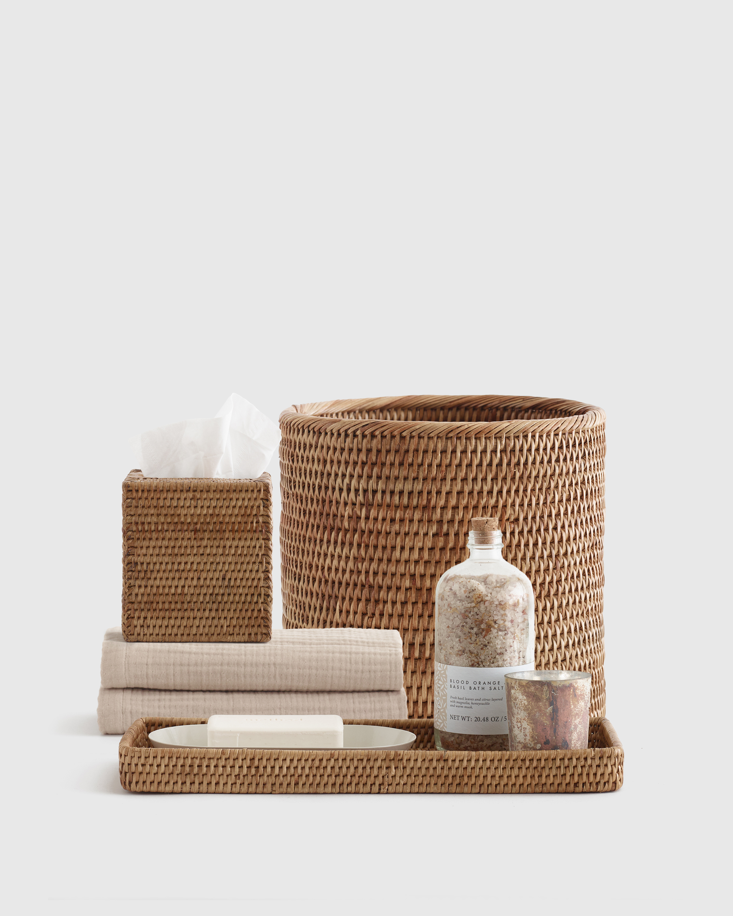 Honey Handwoven Rattan Bathroom Accessory Set