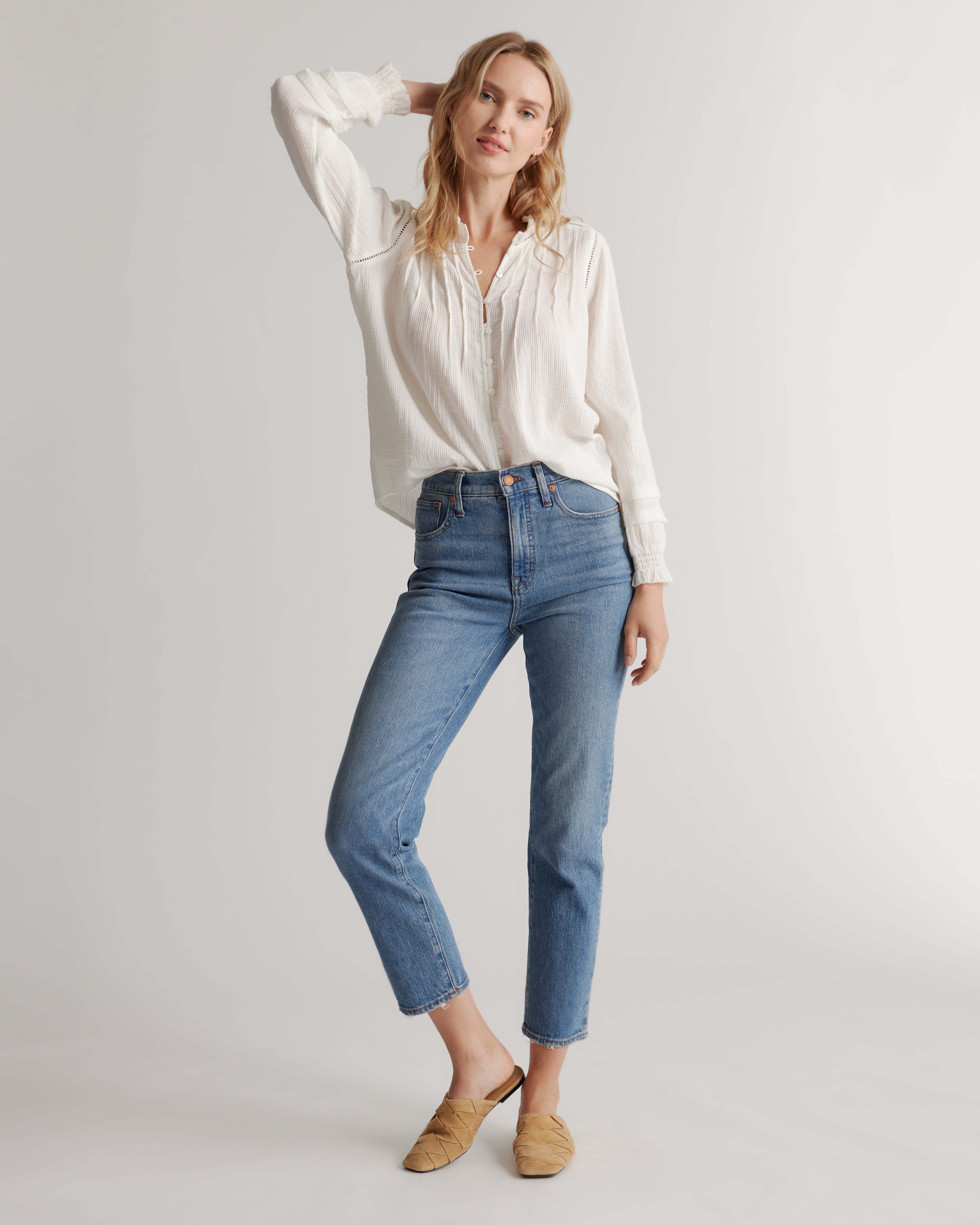 YLÈVE / COTTON WEATHER PEASANT OP Organic Textured Cotton Peasant Blouse