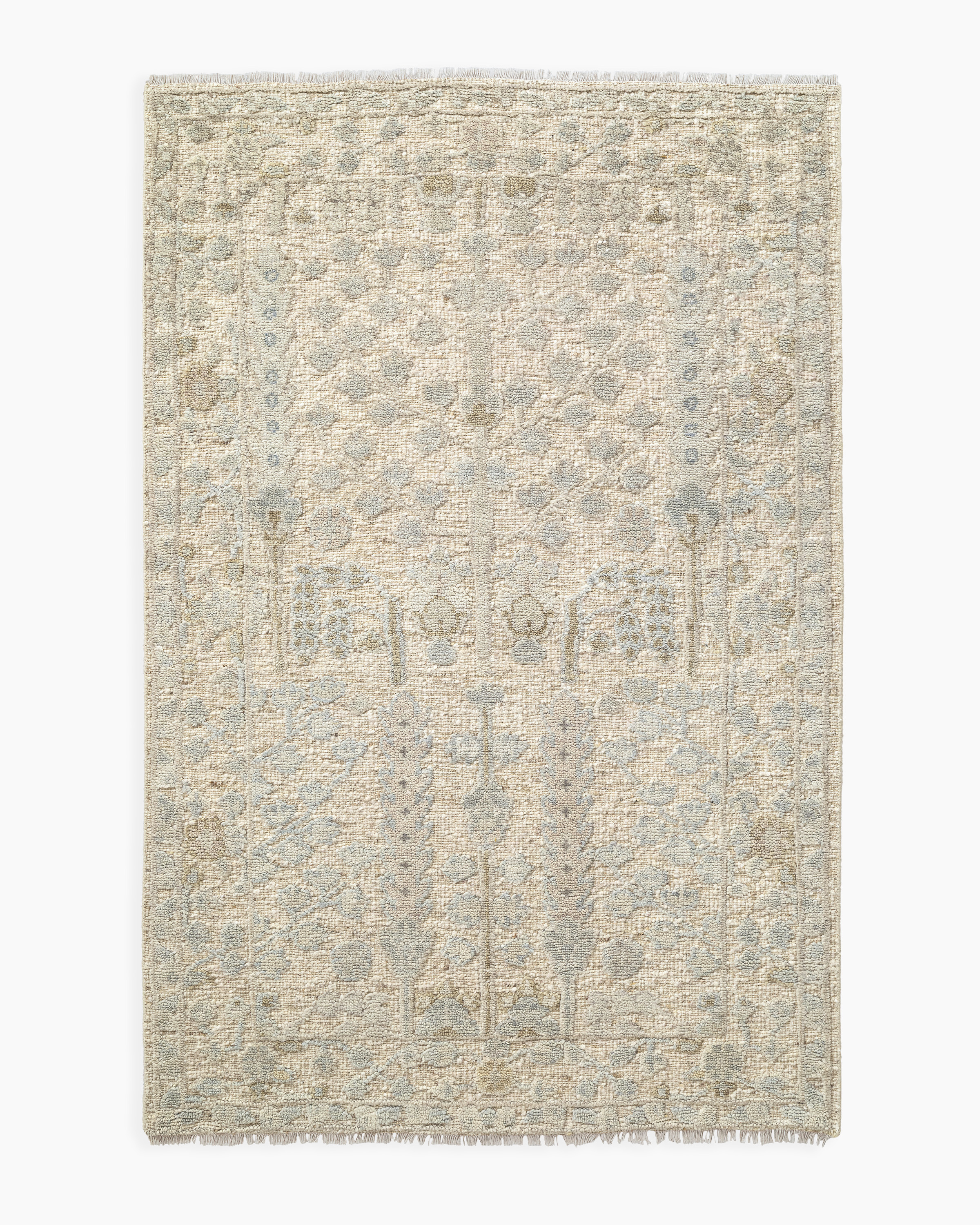 Neutral Fern Hand-Knotted Wool Rug