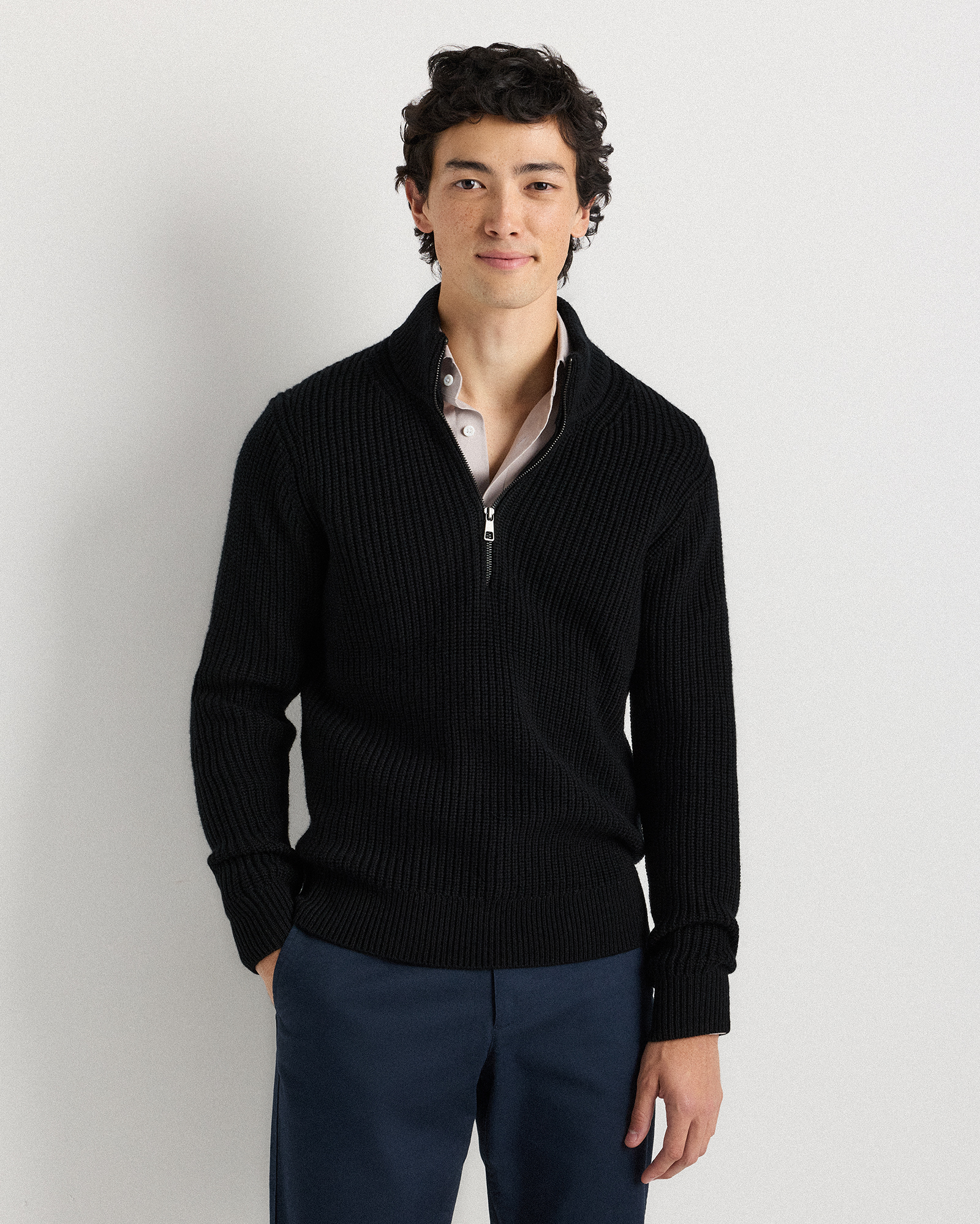 Black Australian Merino Wool Half Zip Sweater