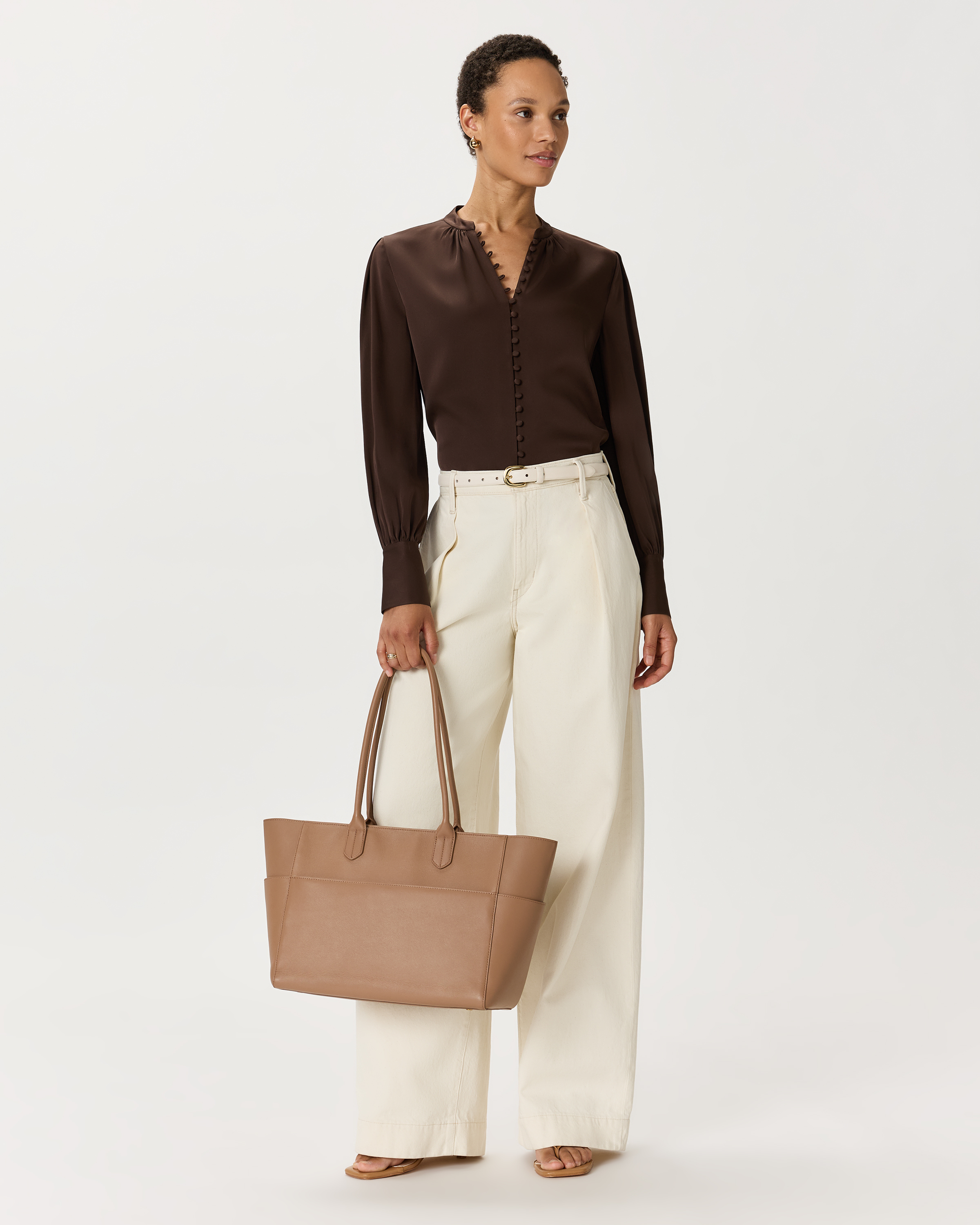 ★TOUT Y EST★ MARTINPISTACHIO BEIGE AB2312BG002MBE Italian Leather Shopper Tote in Cappuccino