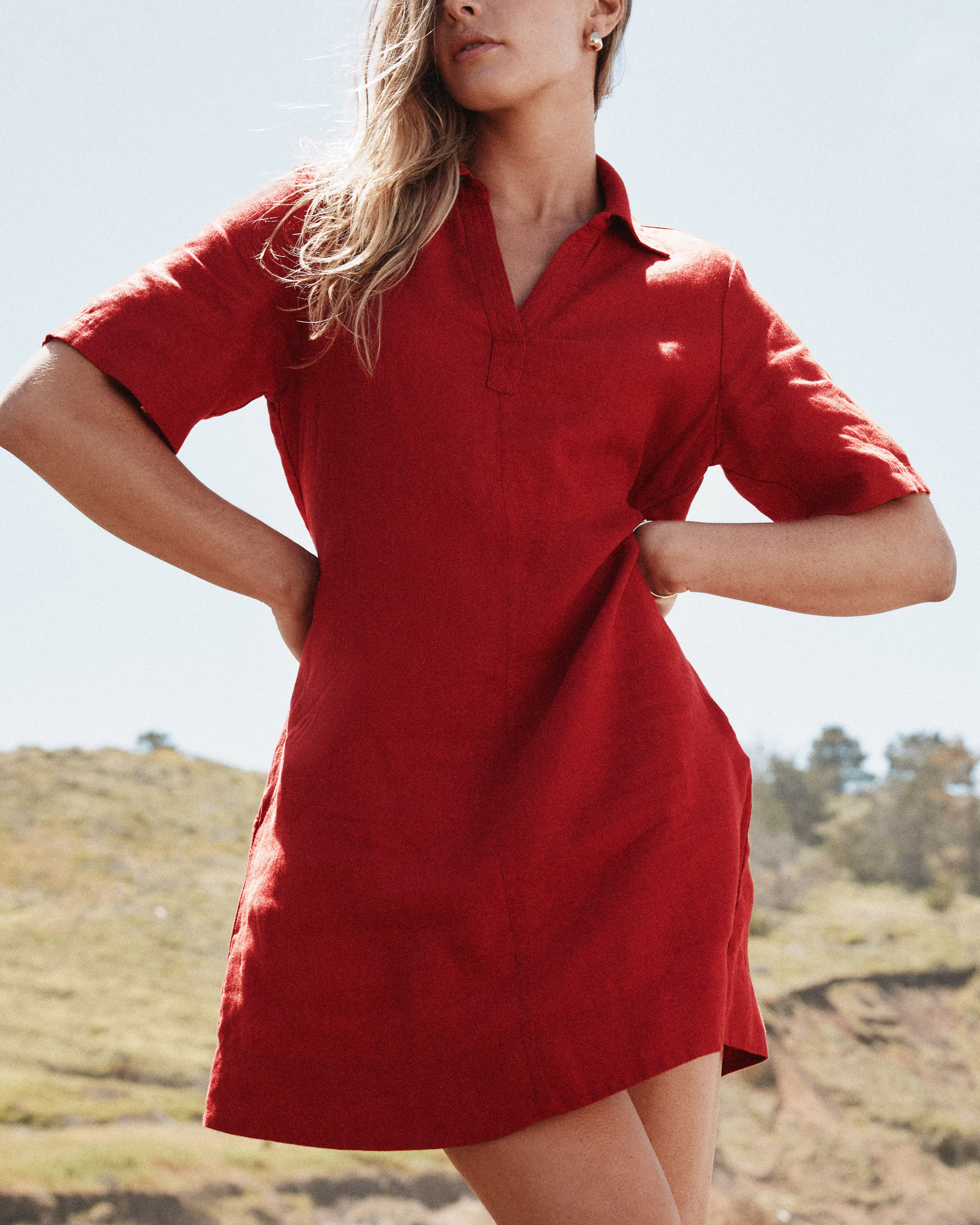 100% European Linen Popover Mini Dress