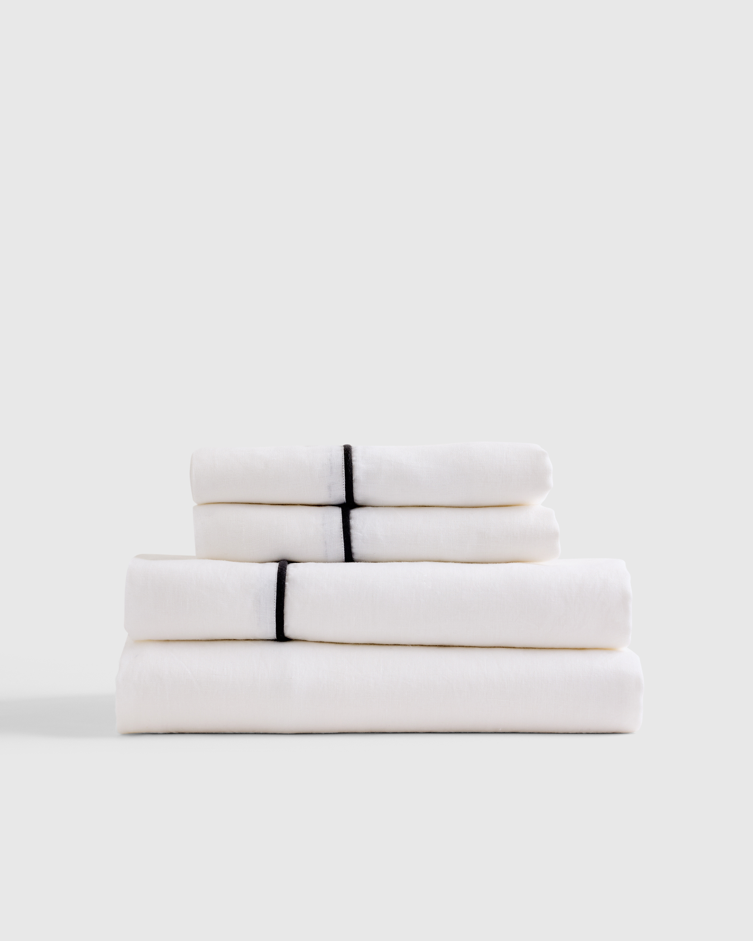 White/Black European Linen Piped Sheet Set