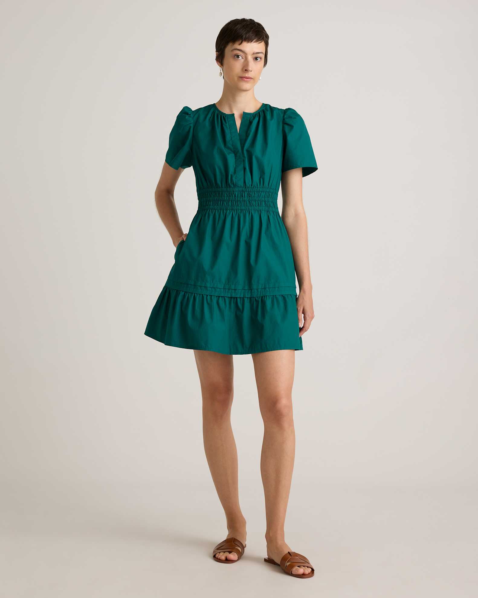 cotton poplin tiered mini dress Dusty Blue Flutter Sleeve Tiered Mini Dress Brunch Dress