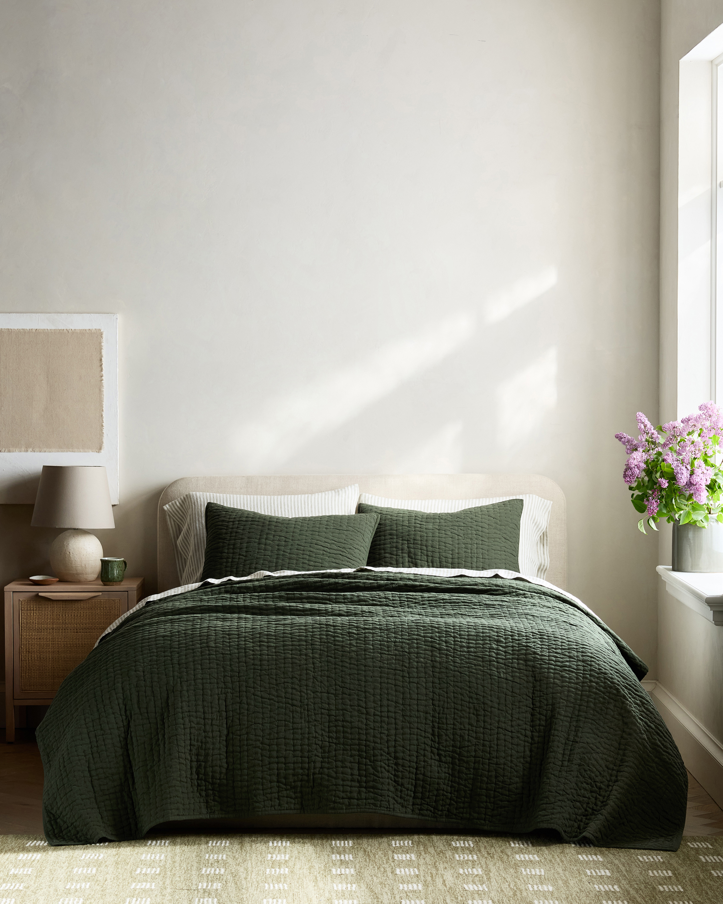 Pine European Linen Cotton Stitch Quilt Set