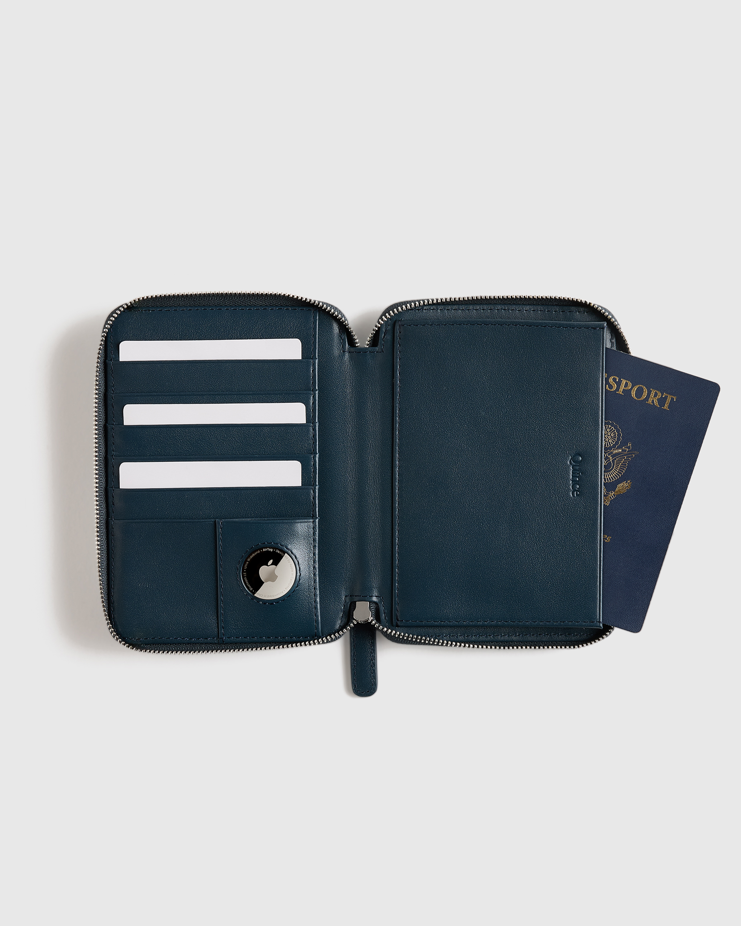 Navy Nappa Leather RFID Zip Travel Wallet