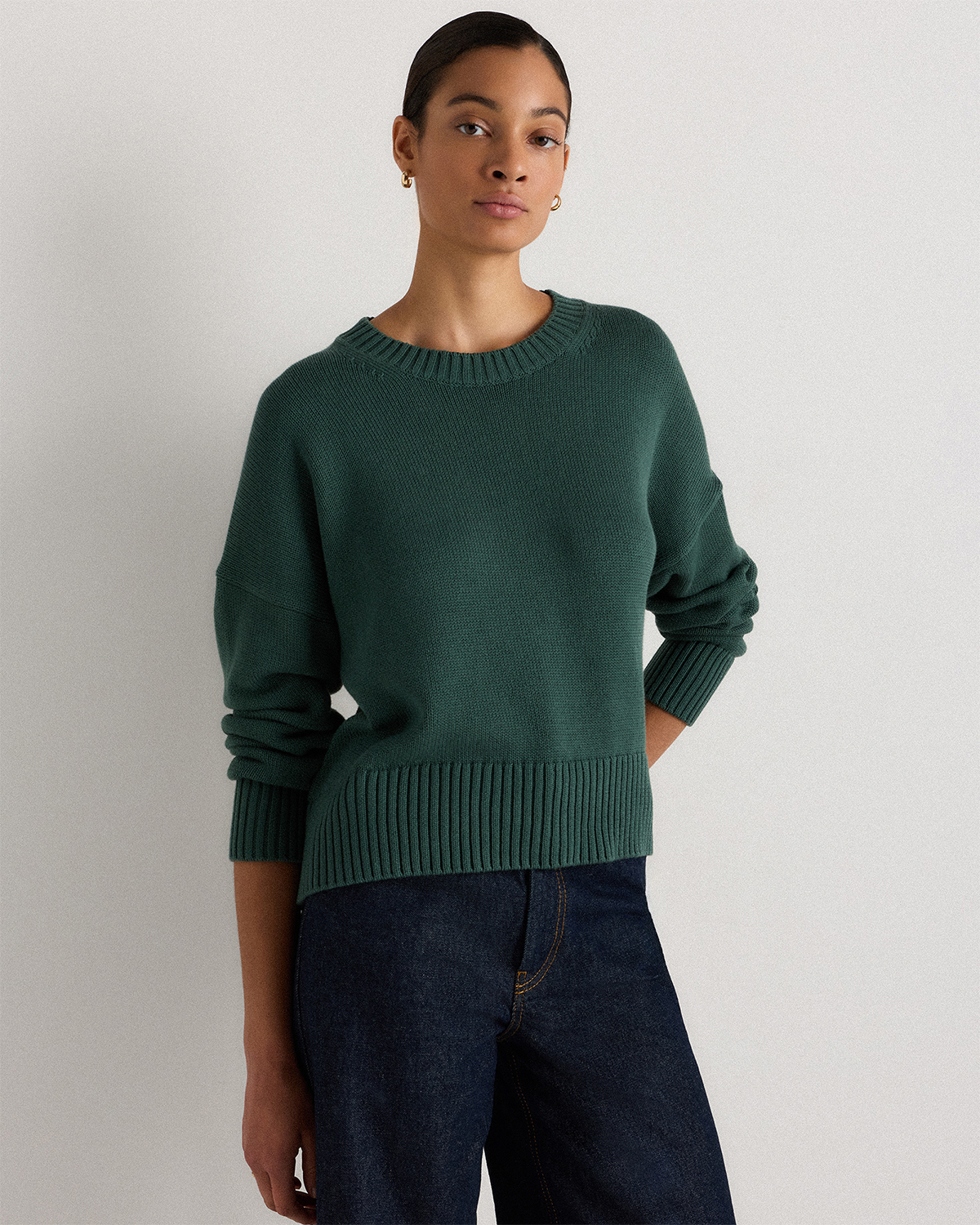 Big Sur Green Pull boyfriend à col ras du cou 100 % coton biologique