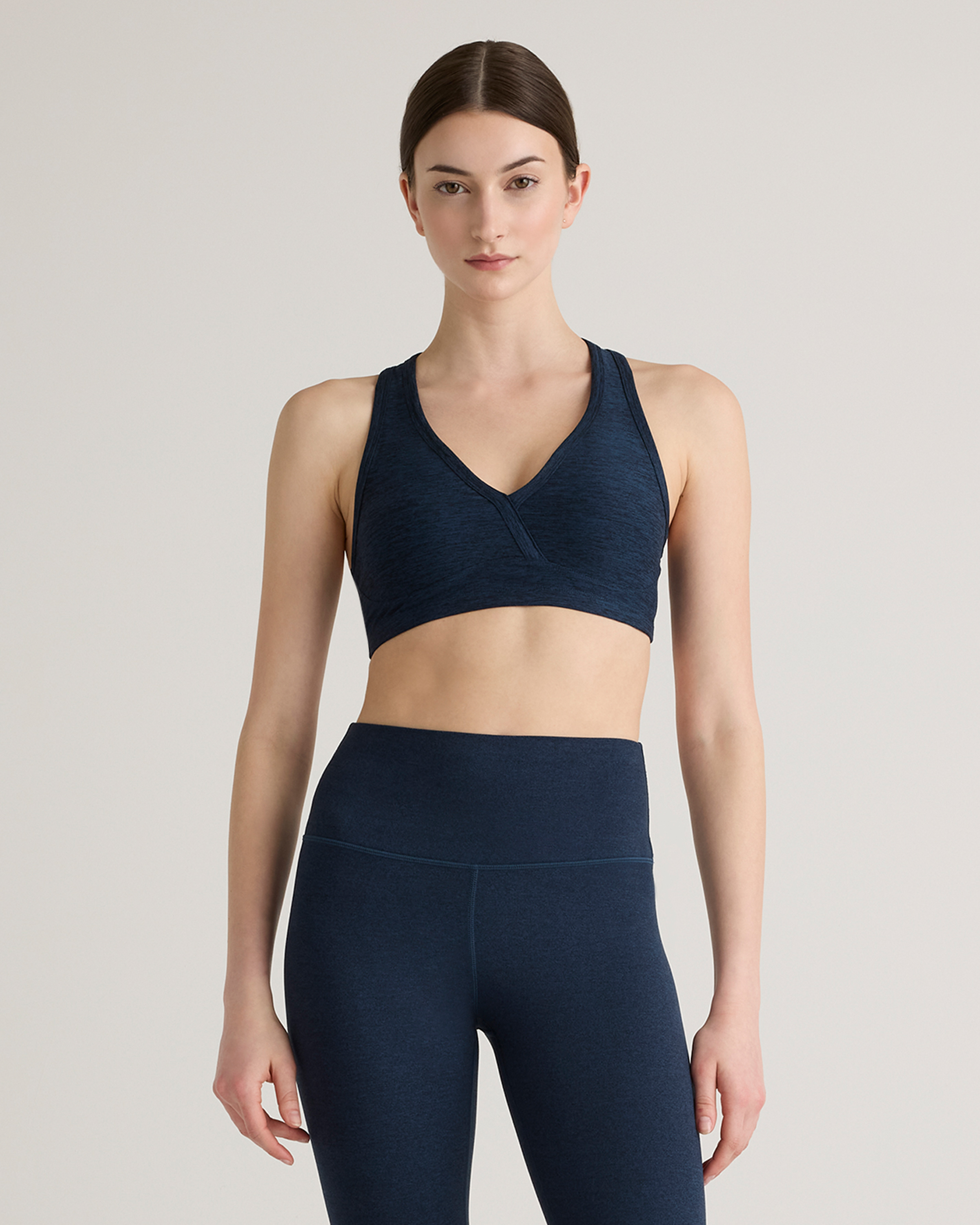 Heather Navy Ultra-Soft V-Neck Racerback Bra