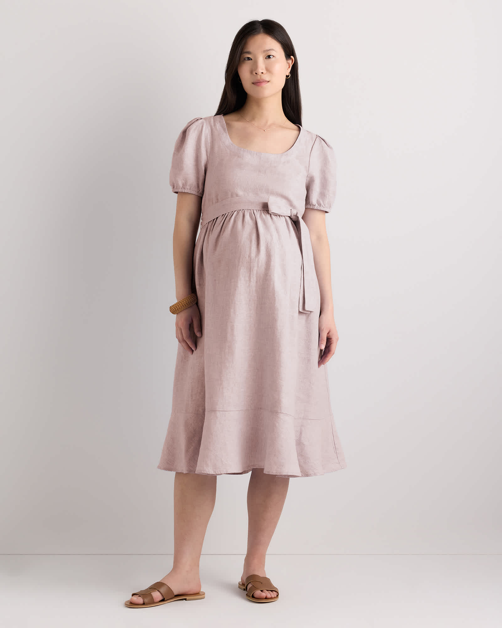 linen dress pregnancy Poppy Maternity Linen Shirt Dress- Brown