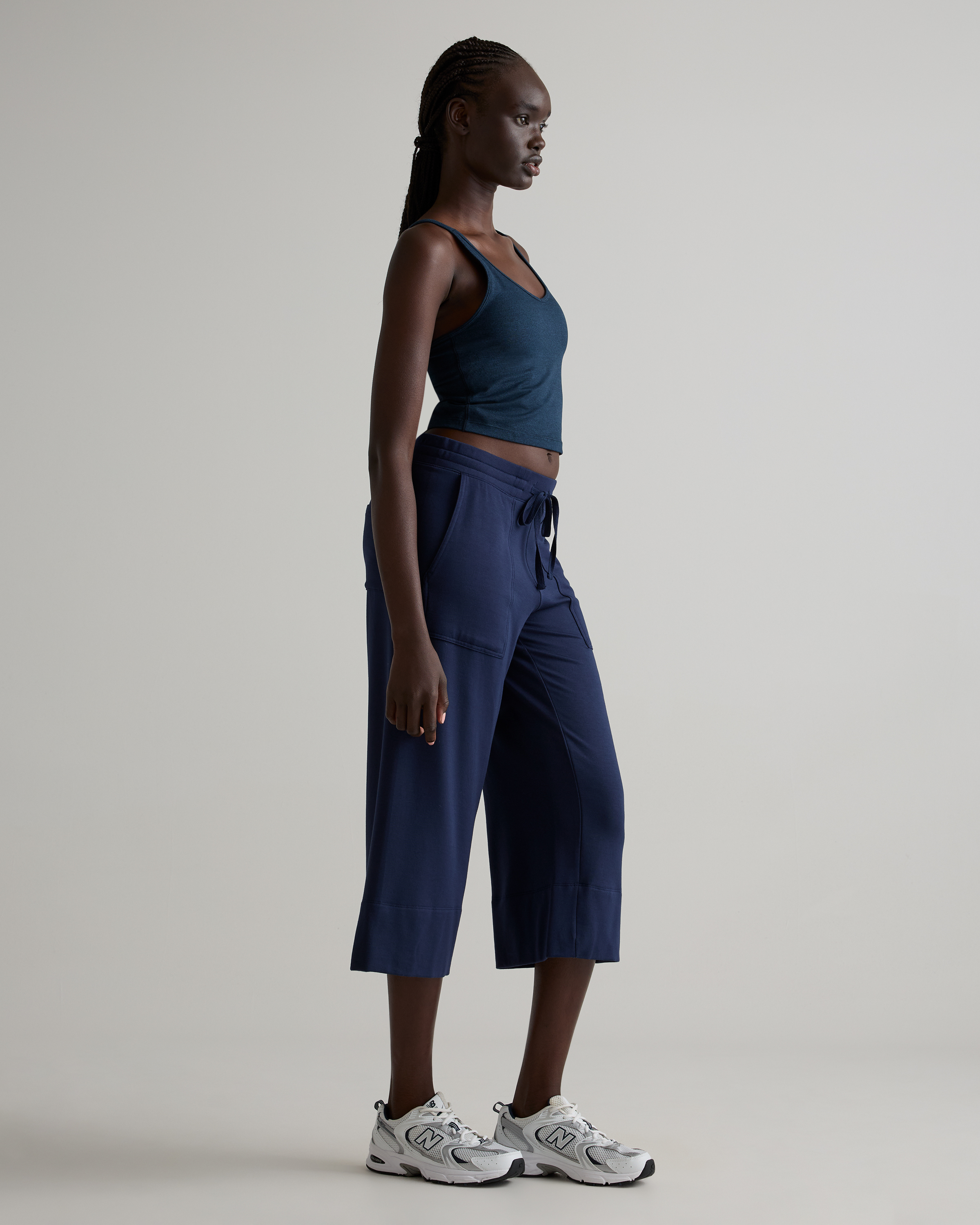 SuperSoft Fleece Cropped Wide Leg Pants in Navy