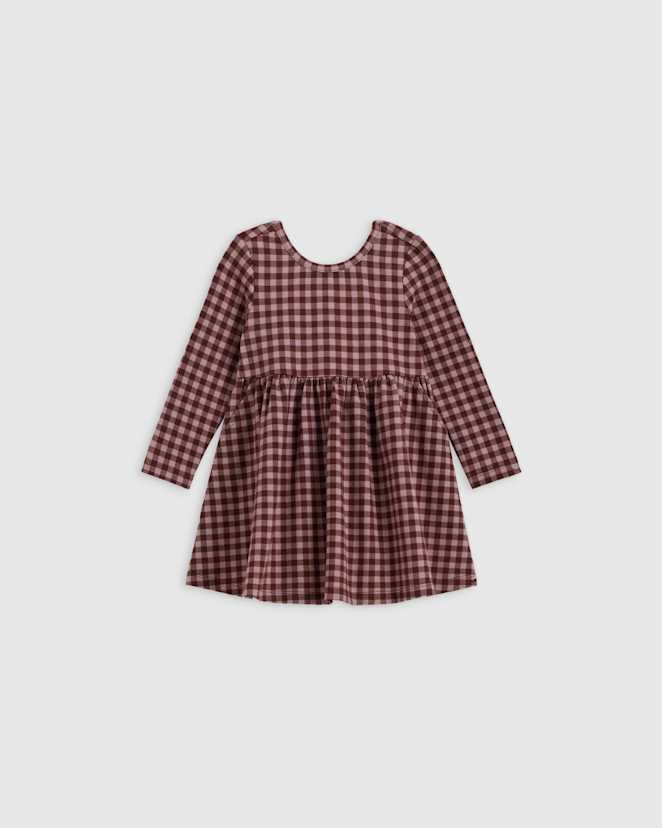 Check Organic Cotton Long Sleeve Skater Dress
