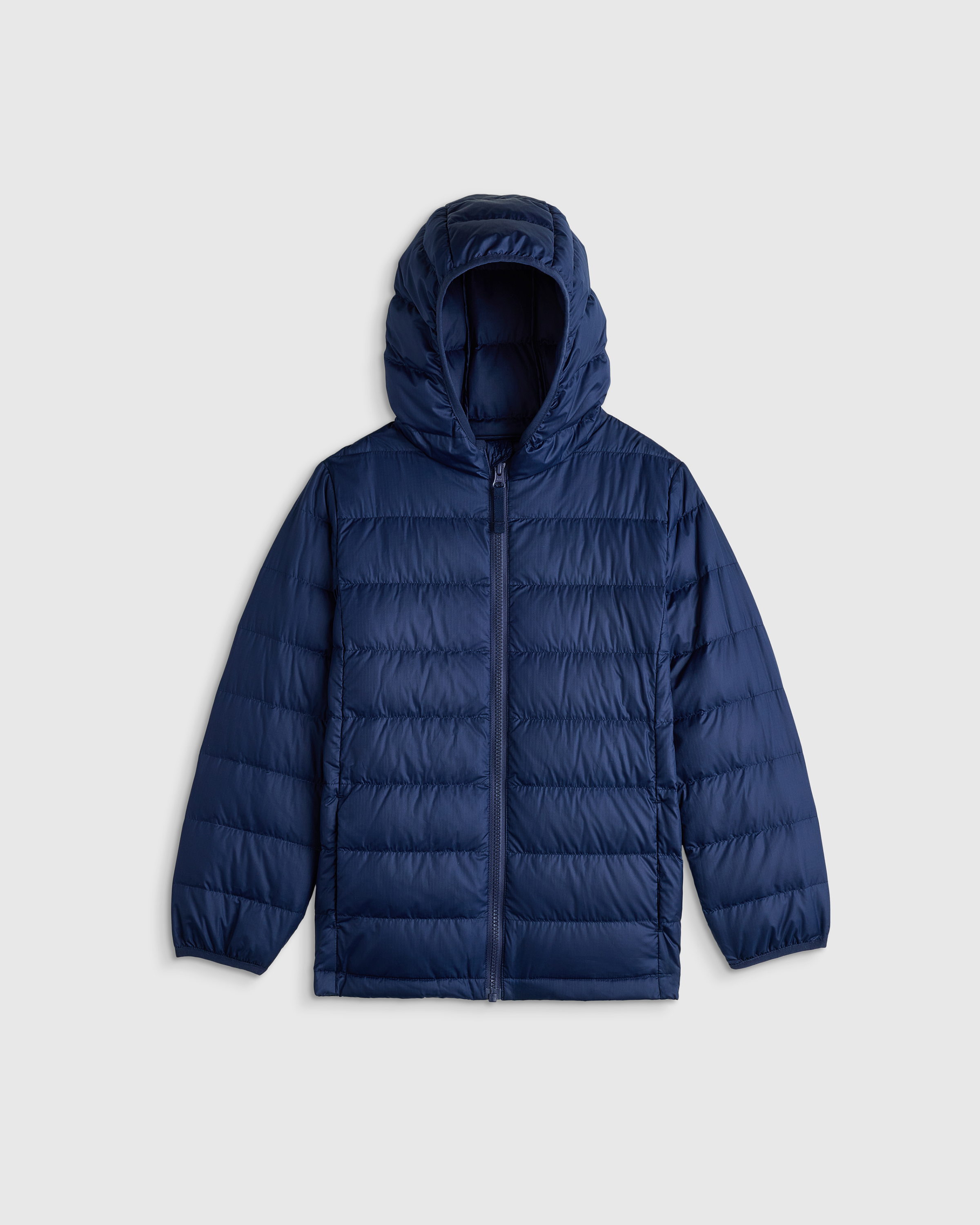 Navy Lightweight Down Hooded Puffer Jacket