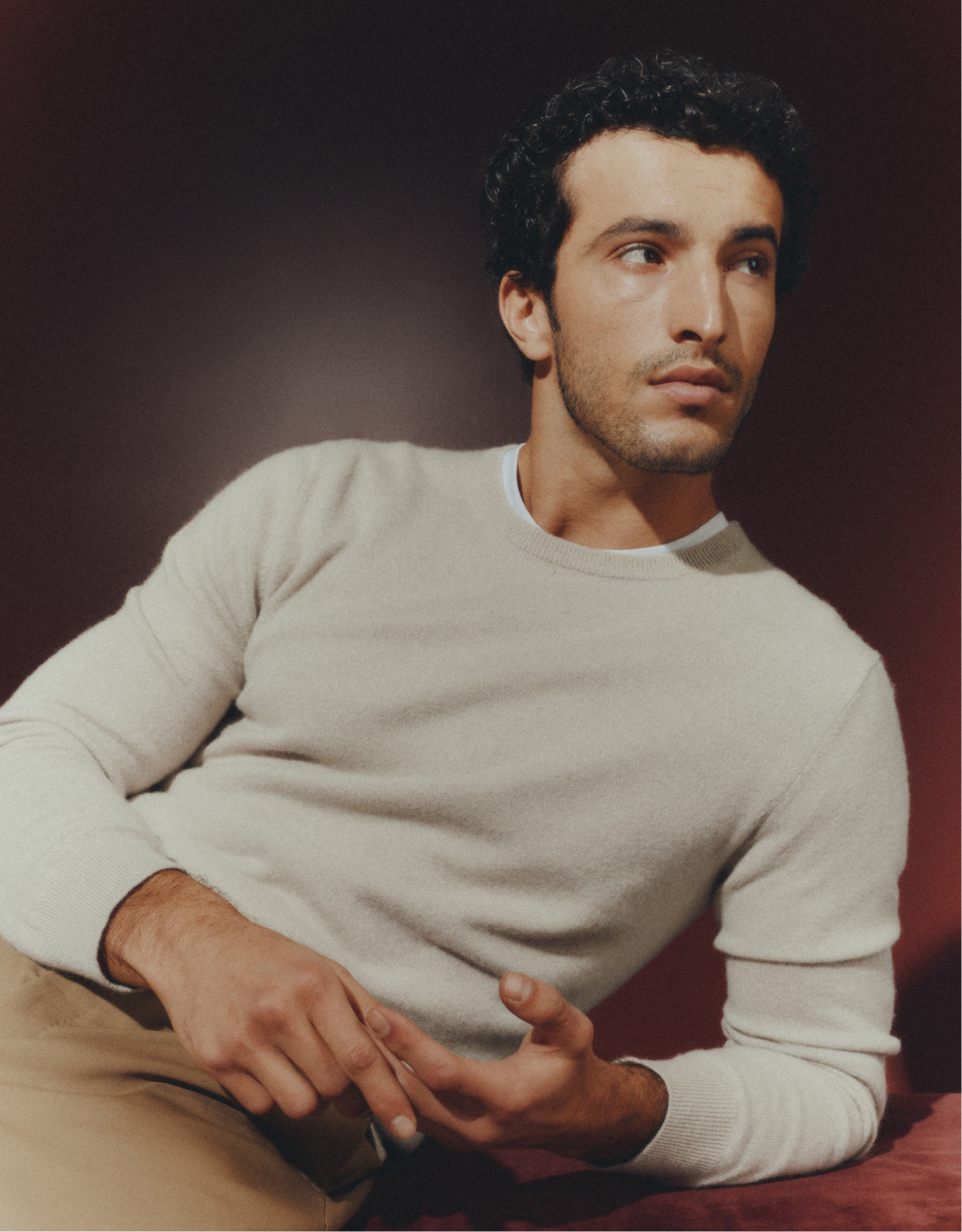 Heather Cloud Beige Mongolian Cashmere Crewneck Sweater