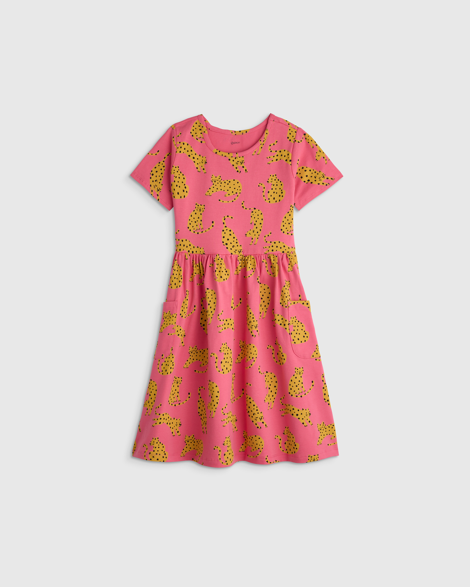 Pink Jungle Cats Organic Cotton Fit and Flare Pocket Dress 