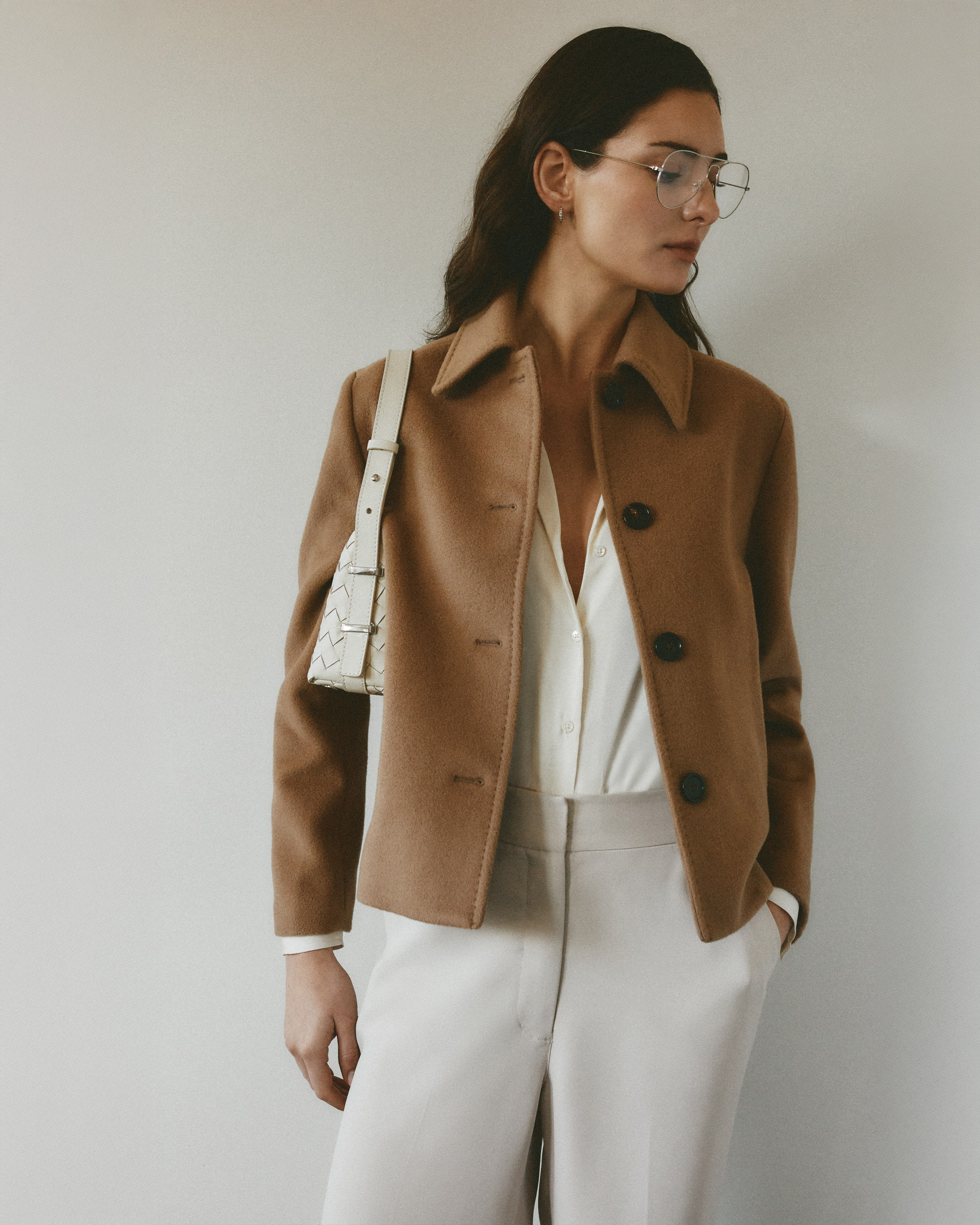 Wool Cashmere Short Coat in Mocha Brown