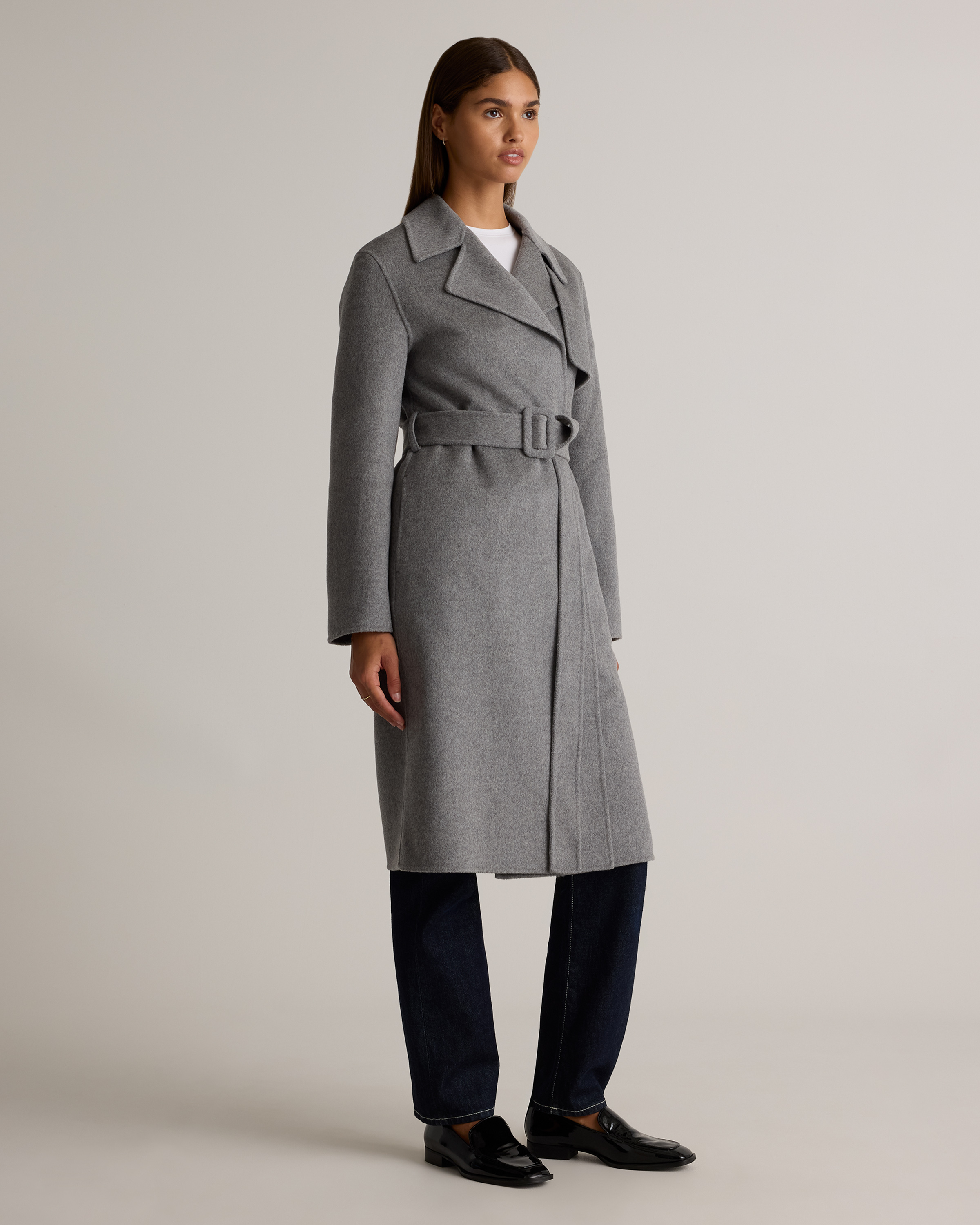 Double-Faced Merino Wool Trench Coat in Heather Grey