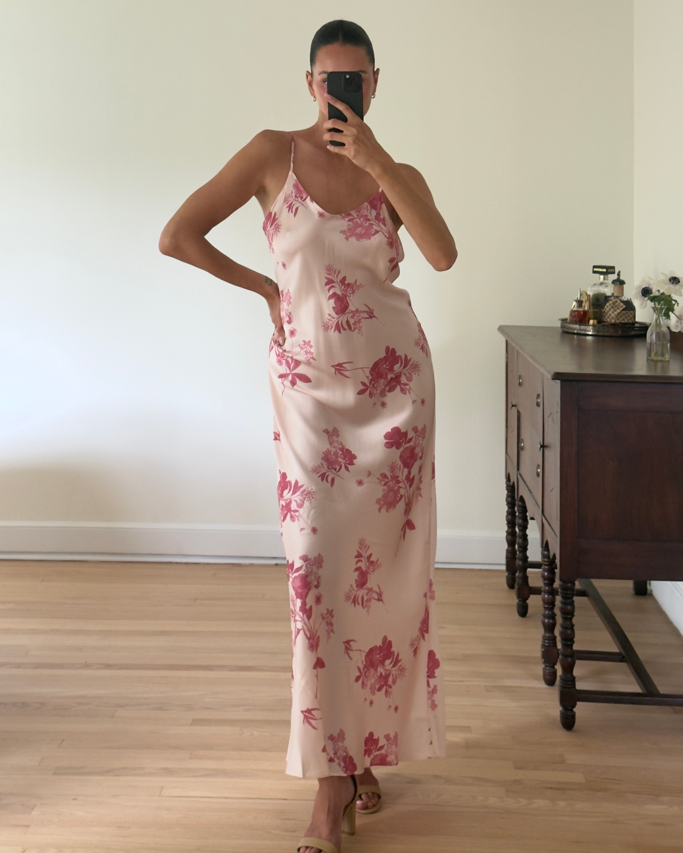 Bouquet Symphony 100% Washable Silk Maxi Slip Dress