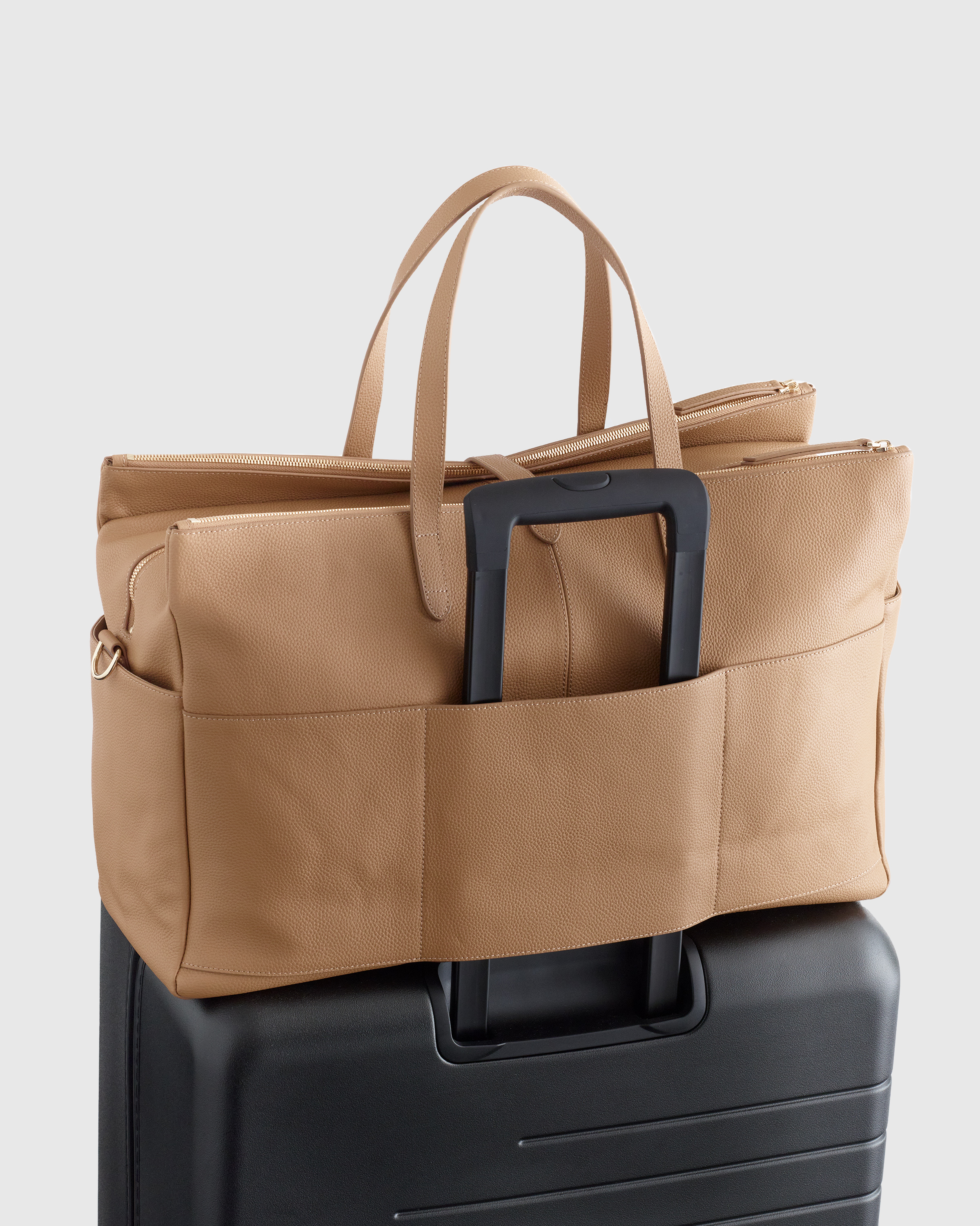 Golden Tan Italian Leather Triple Compartment Weekender