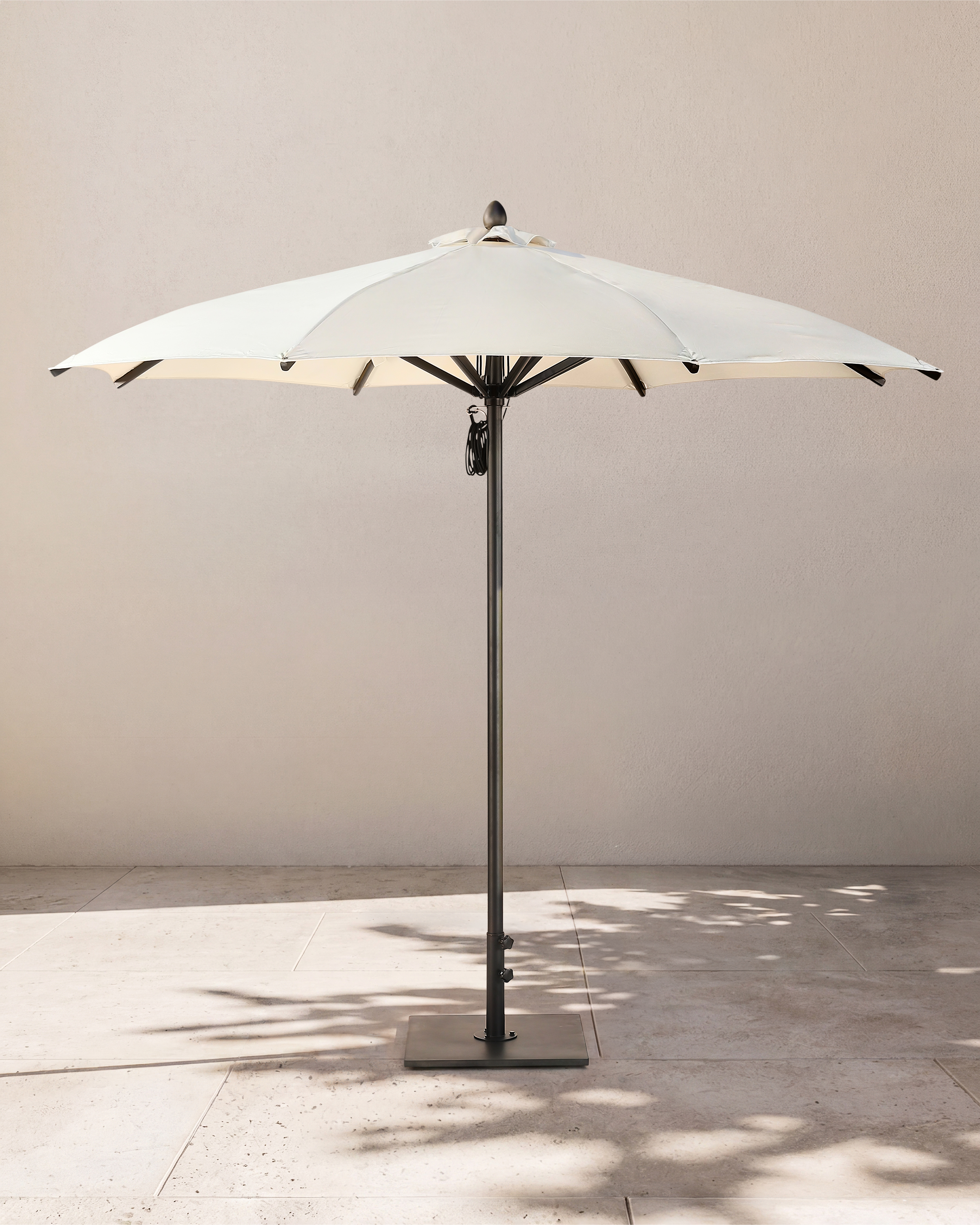 Natural/Black 9' Round Aluminum Outdoor Umbrella and Base