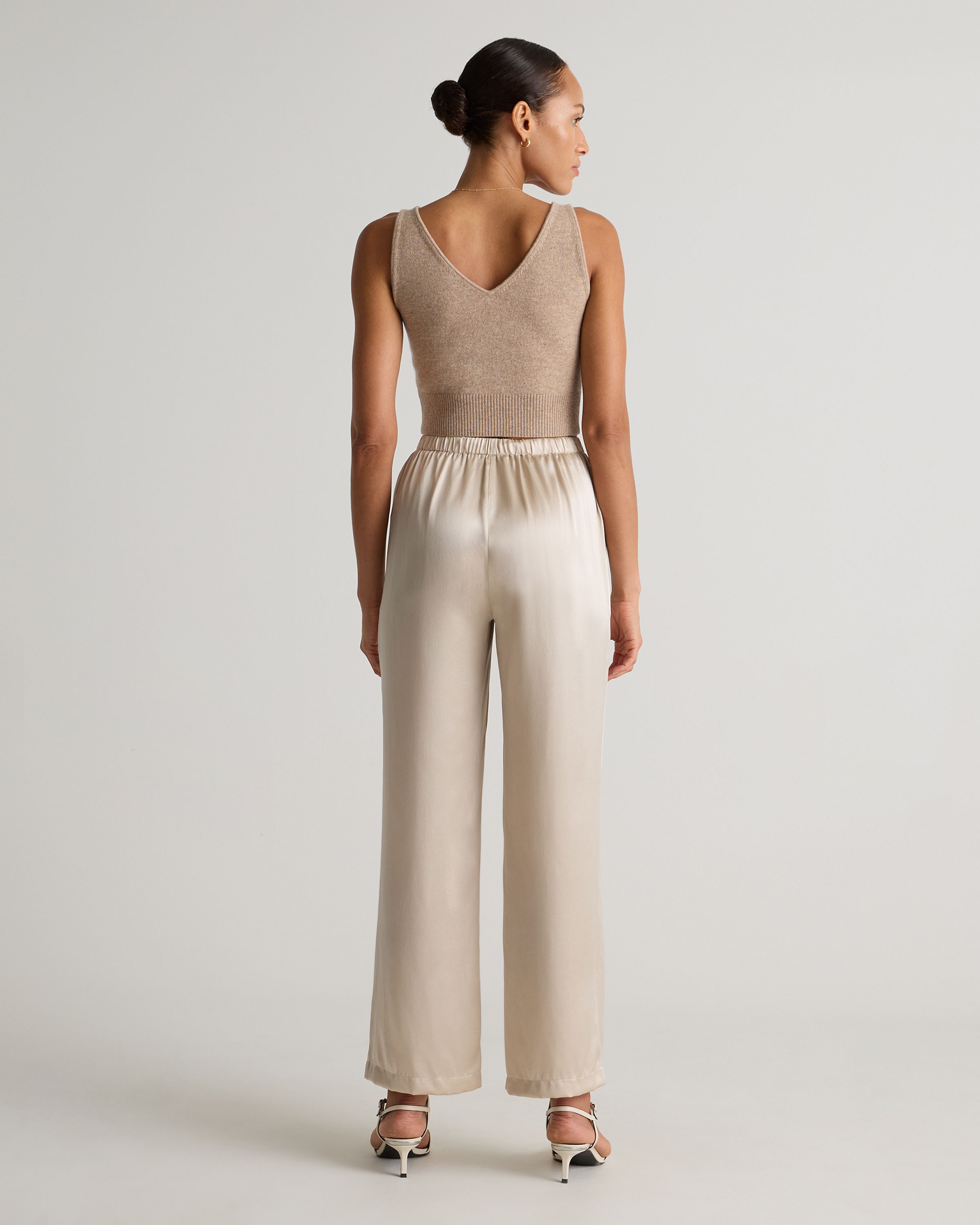 100% Washable Silk Drawstring Wide Leg Pants