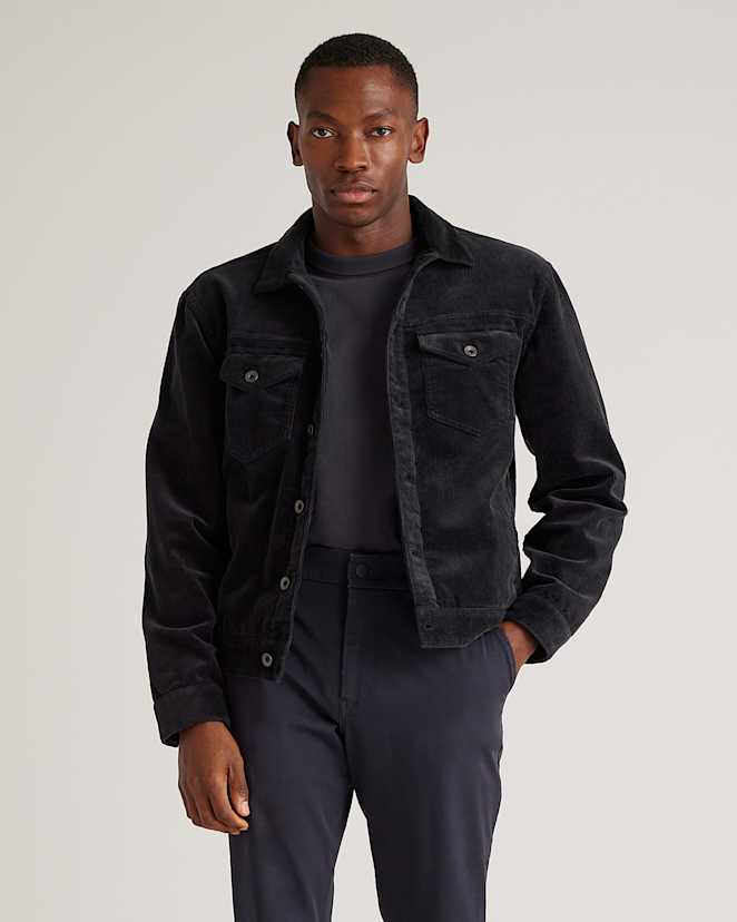Black Organic Stretch Corduroy Trucker Jacket
